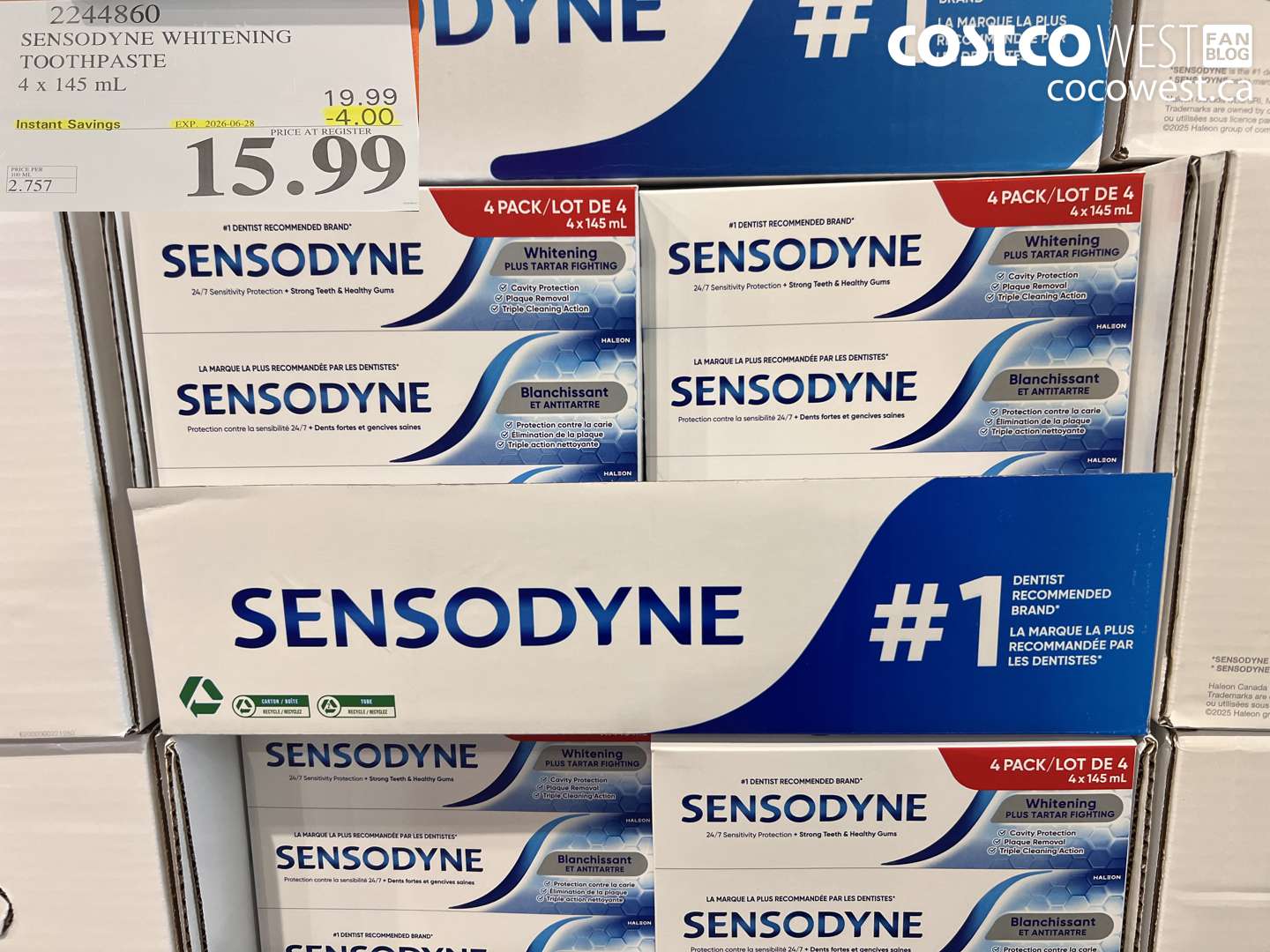 2244860 SENSODYNE WHITENING TOOTHPASTE 4 X 145 ML ($4.00 INSTANT SAVINGS EXPIRES ON 2026-06-28) $15.99