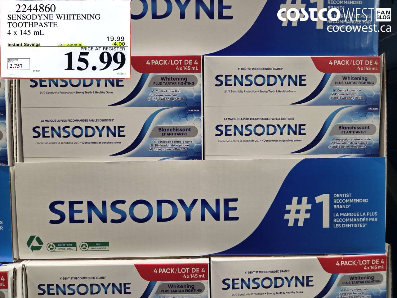 2244860 SENSODYNE WHITENING TOOTHPASTE 4 X 145 ML ($4.00 INSTANT SAVINGS EXPIRES ON 2026-06-28) $15.99