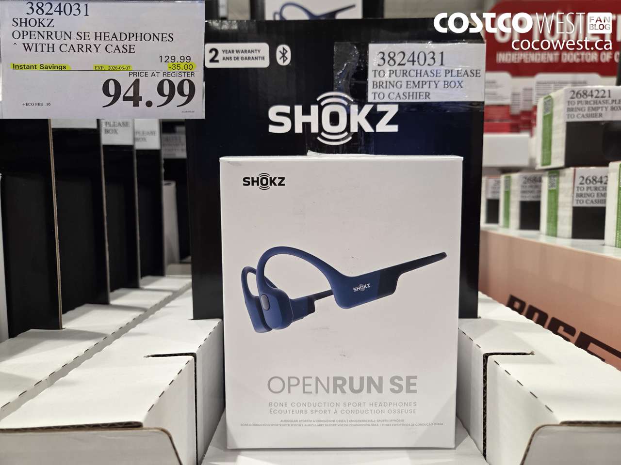 3824031 SHOKZ OPENRUN SE HEADPHONES WITH CARRY CASE ($35.00 INSTANT SAVINGS EXPIRES ON 2026-06-07) $94.99