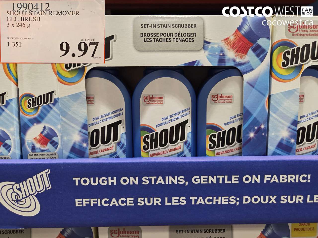 1990412 SHOUT STAIN REMOVER GEL BRUSH 3 X 246 G $9.97