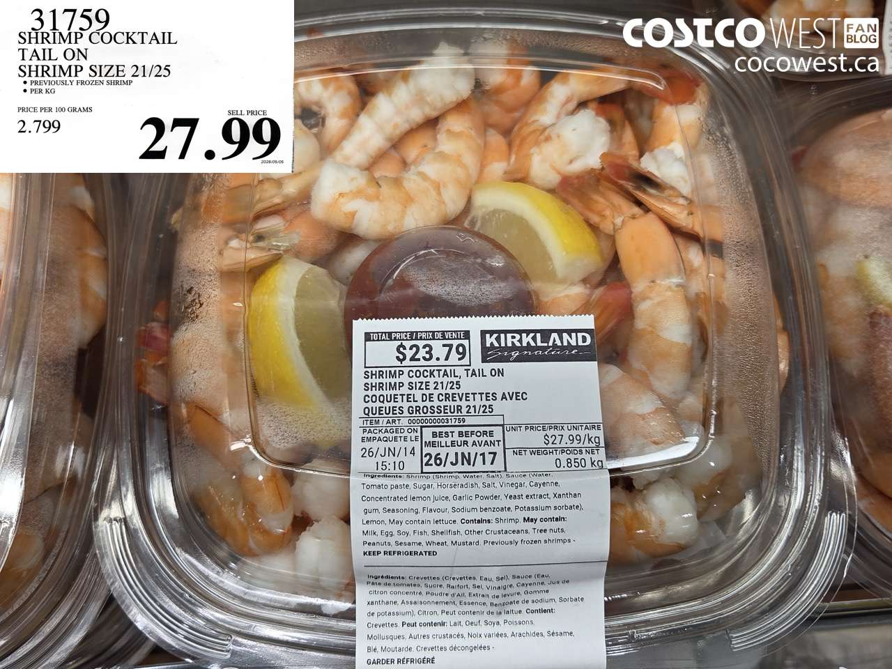 31759 SHRIMP COCKTAIL TAIL ON SHRIMP SIZE 21/25 $27.99