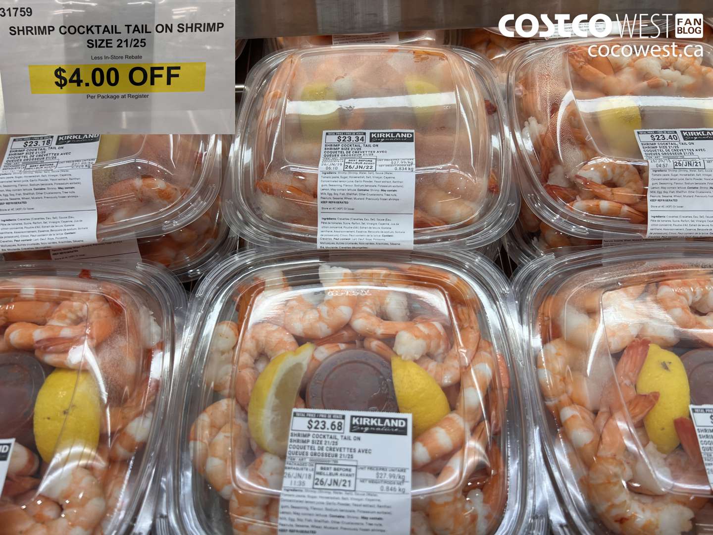 31759 SHRIMP COCKTAIL TAIL ON SHRIMP SIZE 21/25 ($4.00 INSTANT SAVINGS)