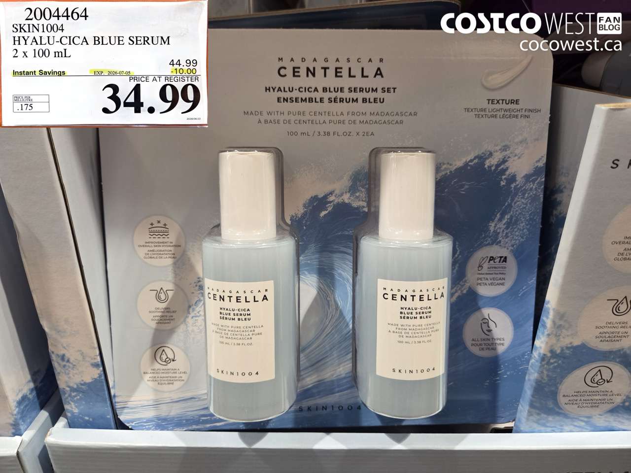 2004464 SKIN1004 HYALU-CICA BLUE SERUM 2 X 100 ML ($10.00 INSTANT SAVINGS EXPIRES ON 2026-07-05) $34.99