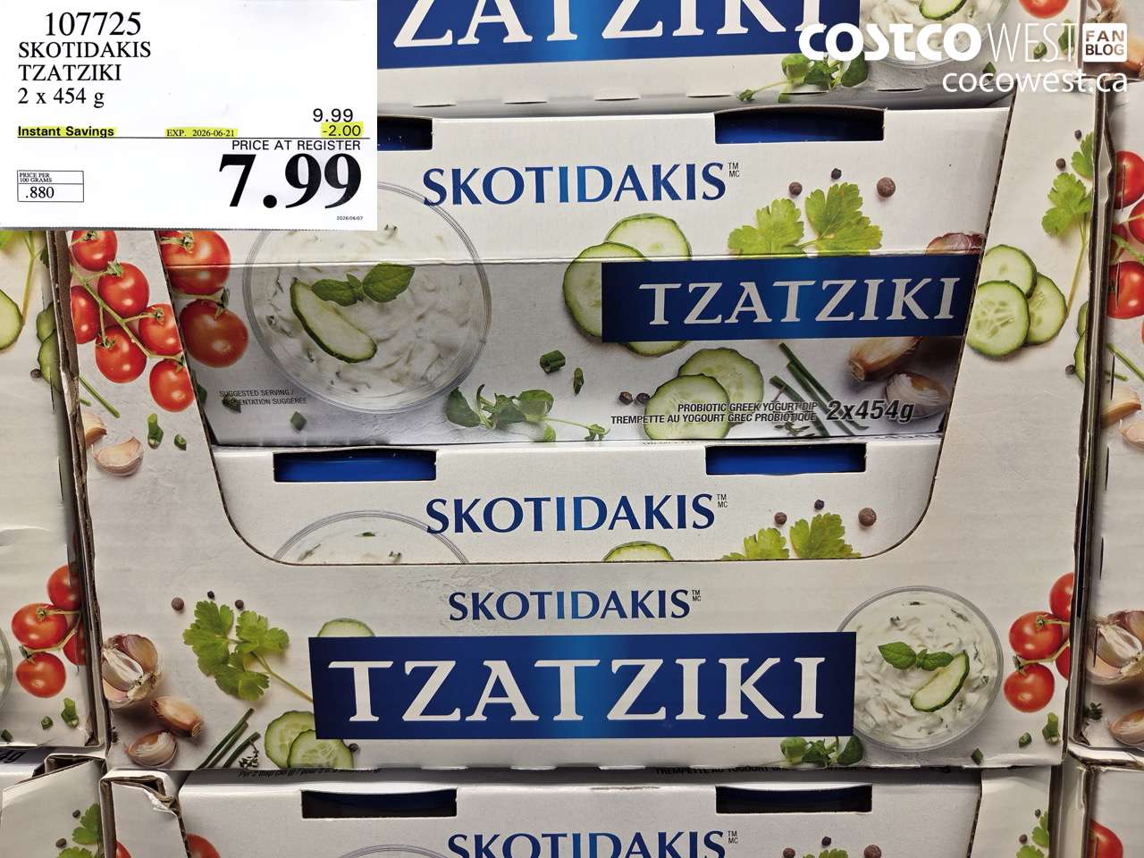 107725 SKOTIDAKIS TZATZIKI 2 X 454 G ($2.00 INSTANT SAVINGS EXPIRES ON 2026-06-21) $7.99