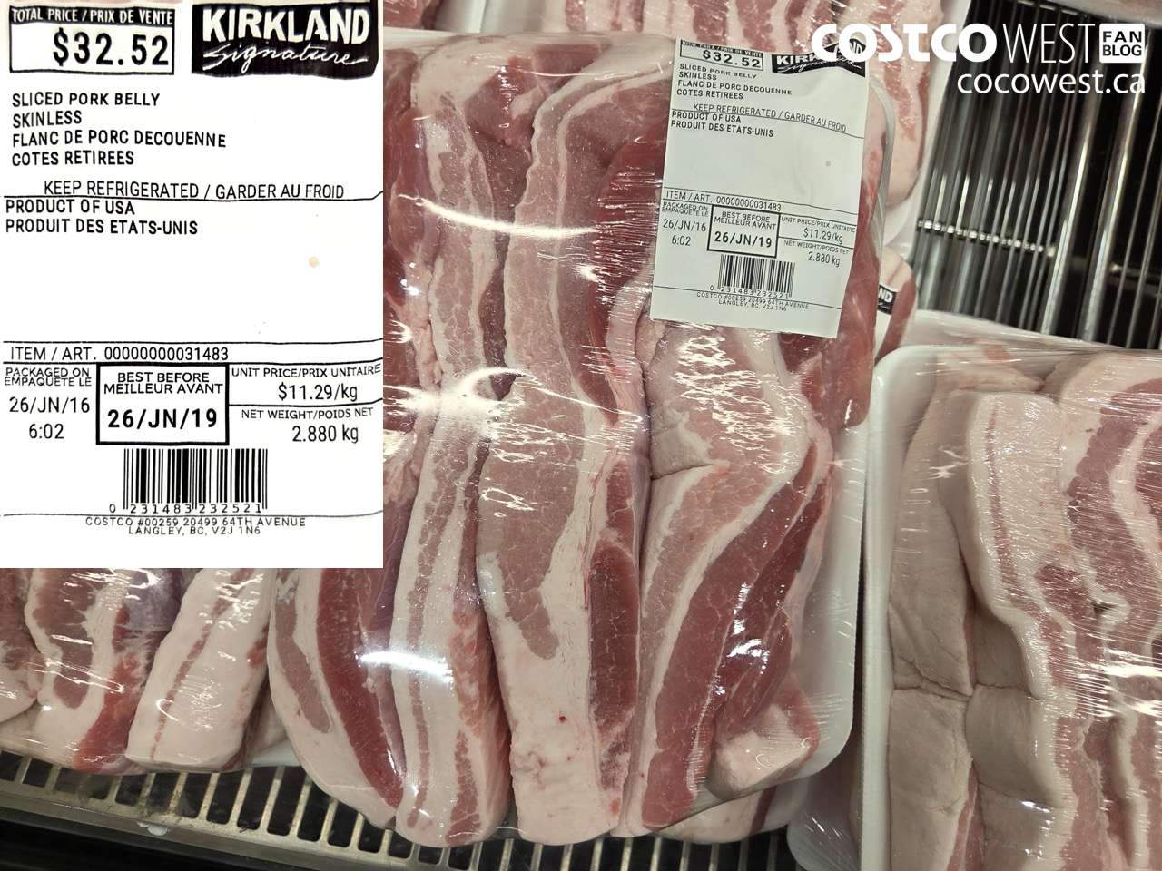 31483 SLICED PORK BELLY SKINLESS $11.29