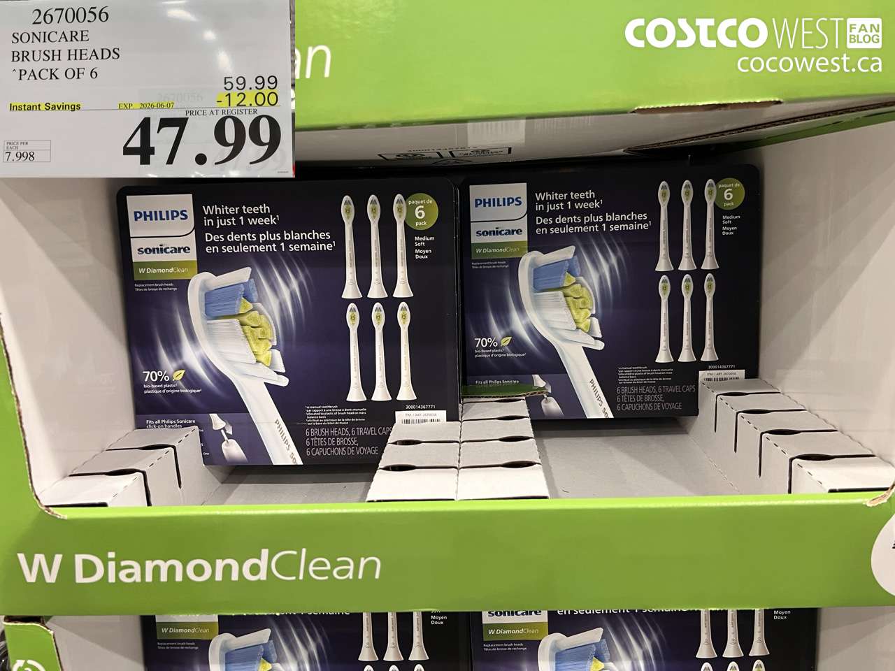 2670056 SONICARE BRUSH HEADS PACK OF 6 ($12.00 INSTANT SAVINGS EXPIRES ON 2026-06-07) $47.99