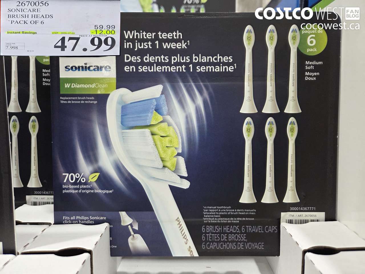 2670056 SONICARE BRUSH HEADS PACK OF 6 ($12.00 INSTANT SAVINGS EXPIRES ON 2026-07-05) $47.99