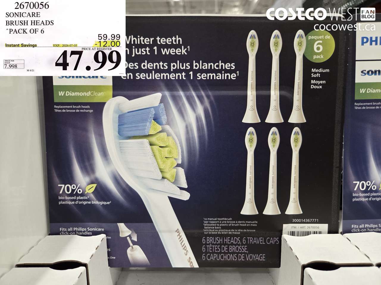 2670056 SONICARE BRUSH HEADS PACK OF 6 ($12.00 INSTANT SAVINGS EXPIRES ON 2026-07-05) $47.99