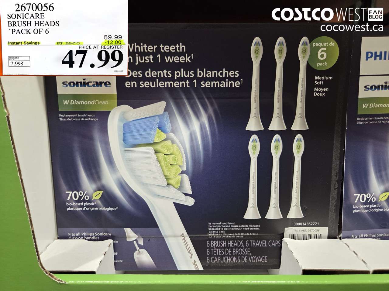 2670056 SONICARE BRUSH HEADS PACK OF 6 ($12.00 INSTANT SAVINGS EXPIRES ON 2026-07-05) $47.99