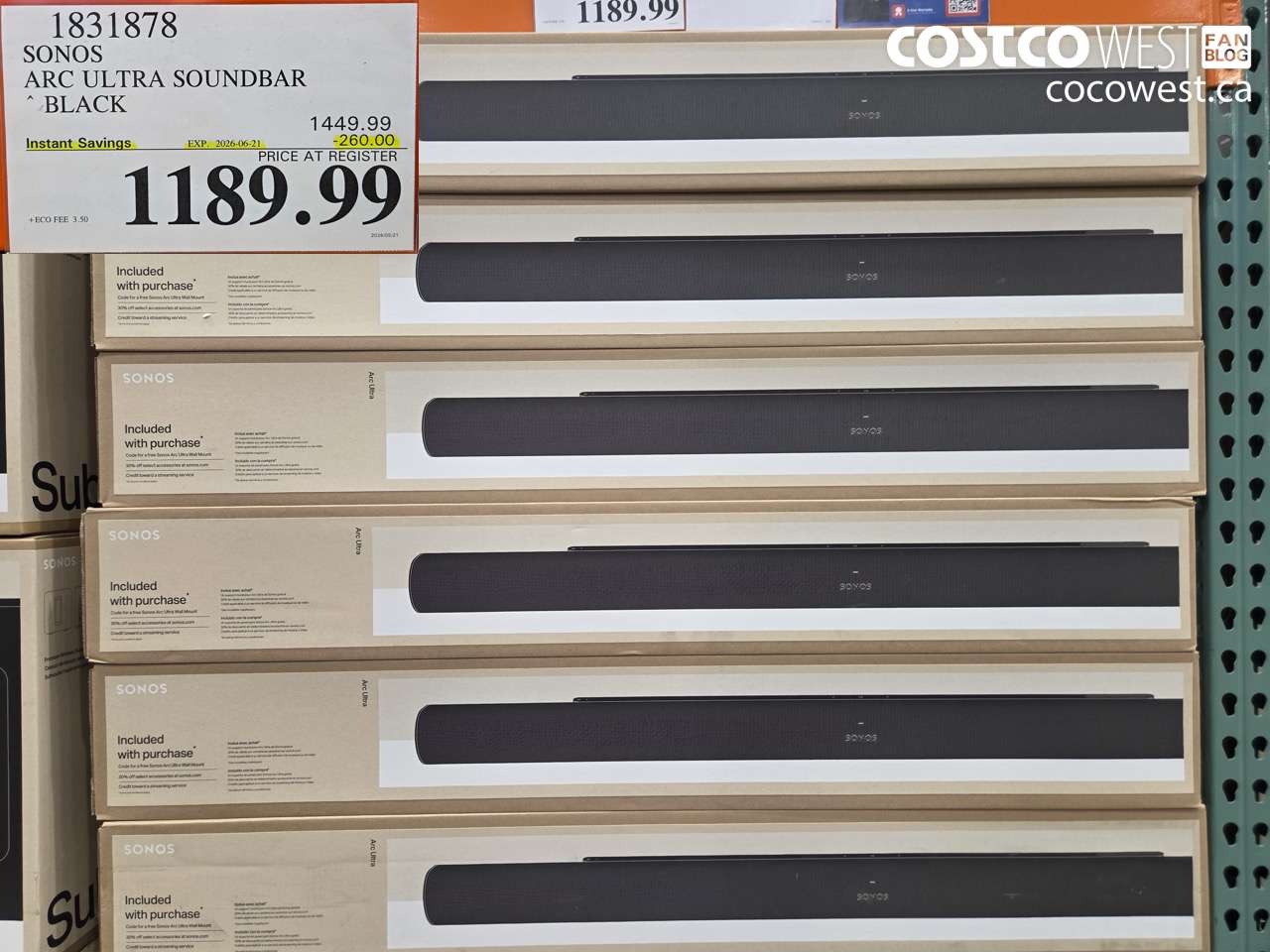 1831878 SONOS ARC ULTRA SOUNDBAR BLACK ($260.00 INSTANT SAVINGS EXPIRES ON 2026-06-21) $1189.99