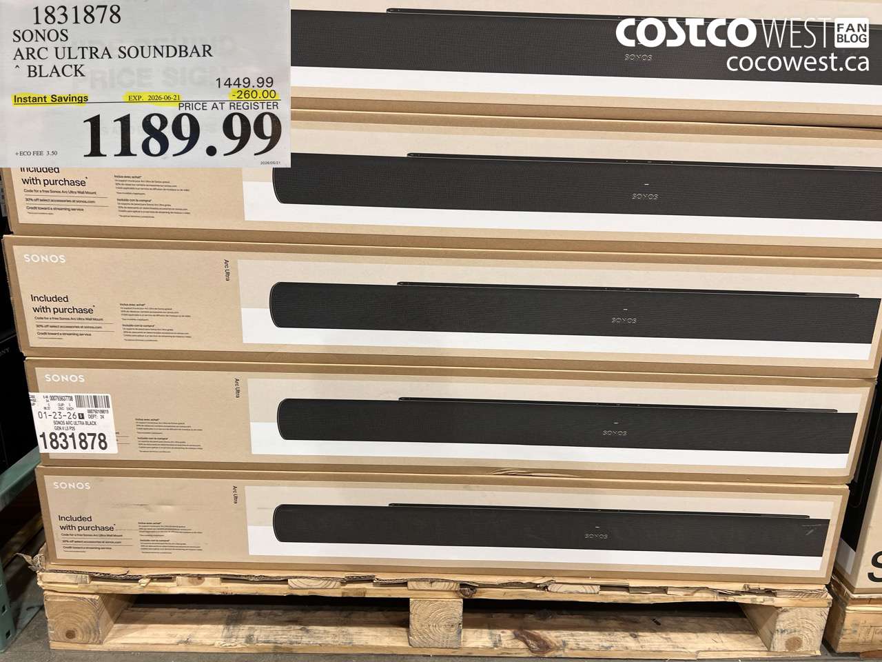 1831878 SONOS ARC ULTRA SOUNDBAR BLACK ($260.00 INSTANT SAVINGS EXPIRES ON 2026-06-21) $1189.99