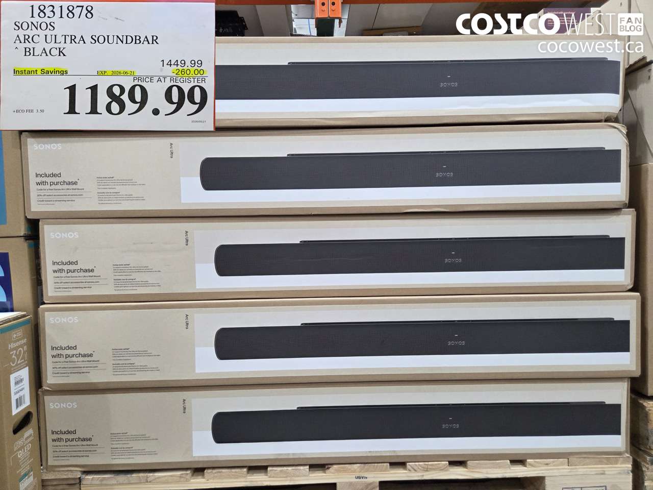 1831878 SONOS ARC ULTRA SOUNDBAR BLACK ($260.00 INSTANT SAVINGS EXPIRES ON 2026-06-21) $1189.99