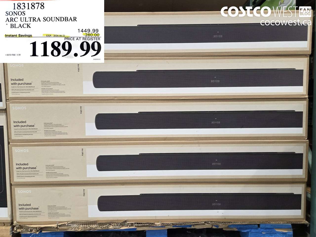 1831878 SONOS ARC ULTRA SOUNDBAR BLACK ($260.00 INSTANT SAVINGS EXPIRES ON 2026-06-21) $1189.99