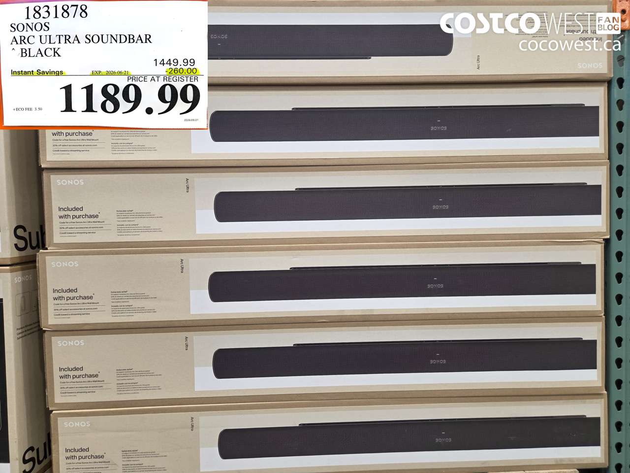 1831878 SONOS ARC ULTRA SOUNDBAR BLACK ($260.00 INSTANT SAVINGS EXPIRES ON 2026-06-21) $1189.99