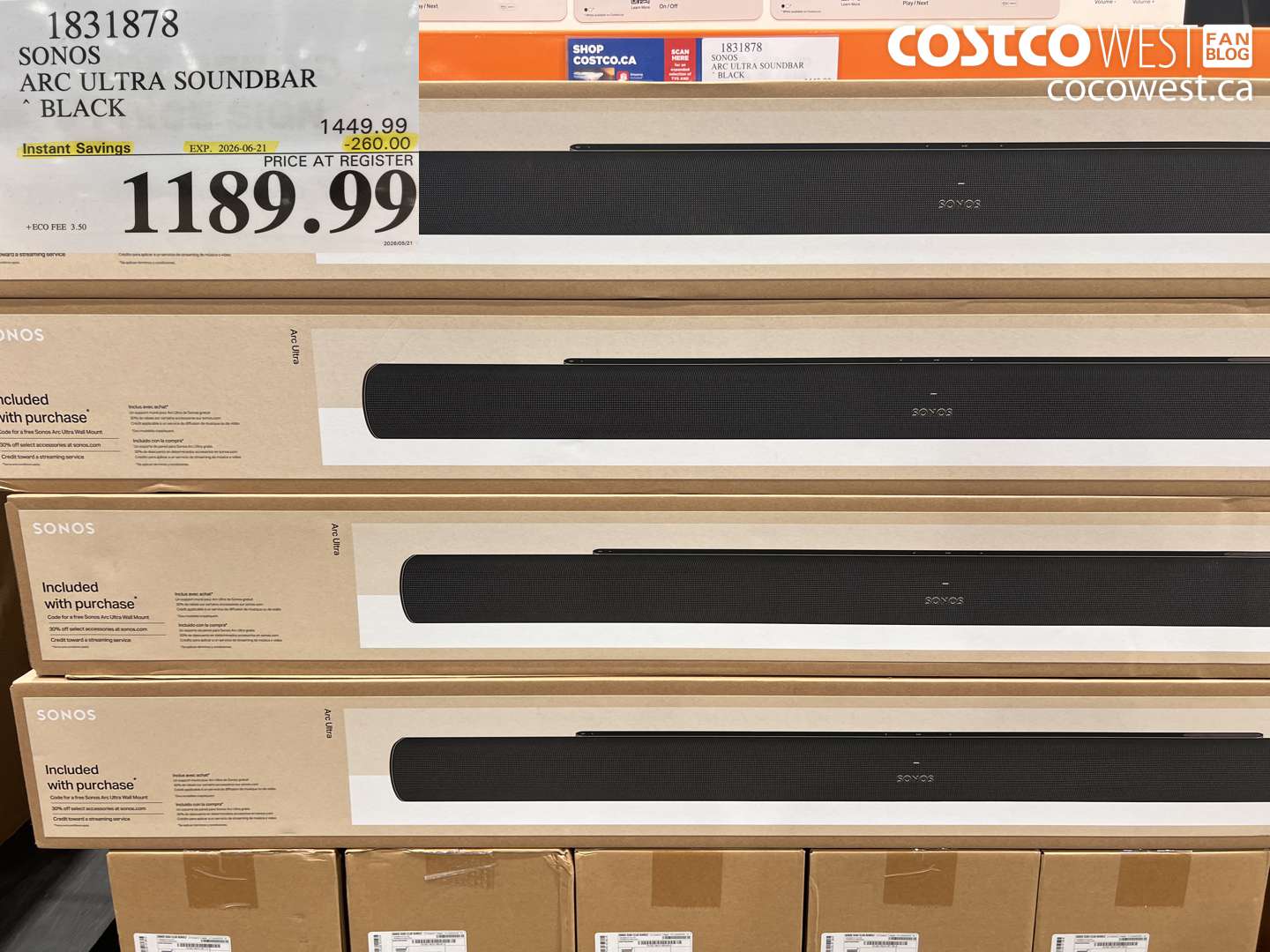 1831878 SONOS ARC ULTRA SOUNDBAR BLACK ($260.00 INSTANT SAVINGS EXPIRES ON 2026-06-21) $1189.99