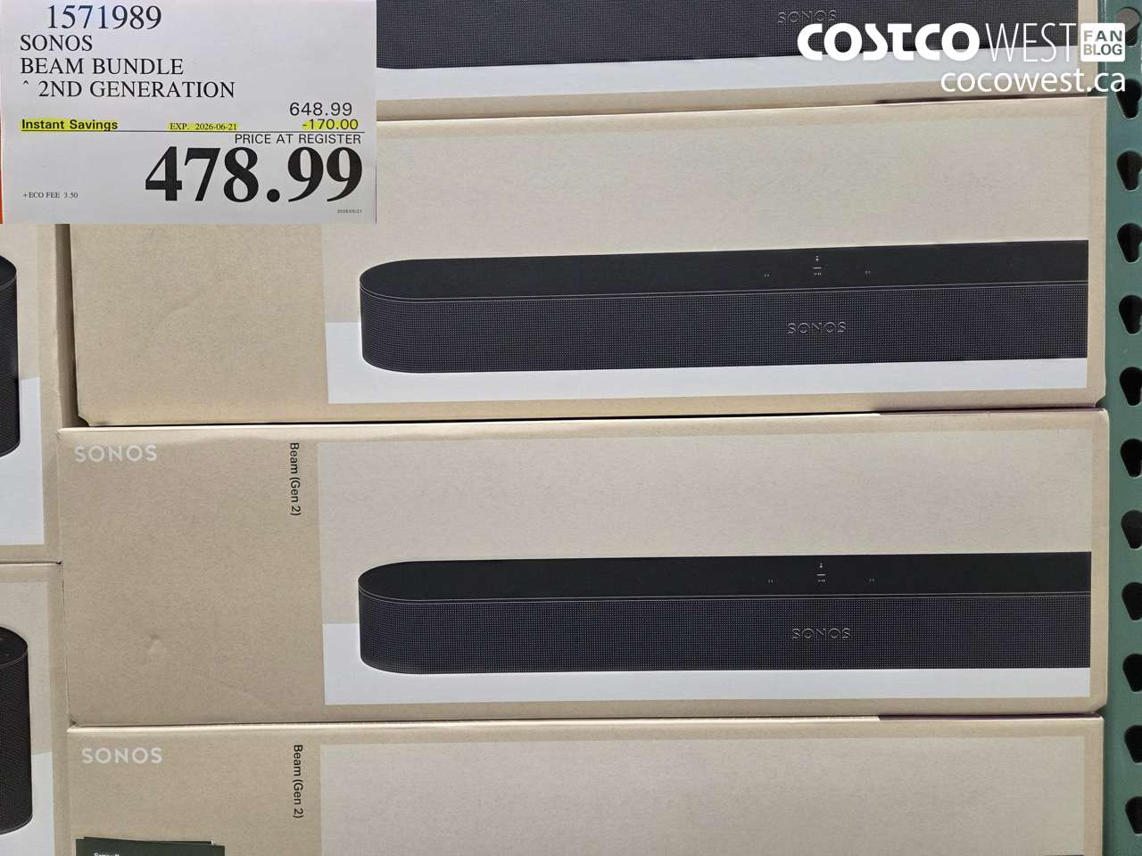 1571989 SONOS BEAM BUNDLE 2ND GENERATION ($170.00 INSTANT SAVINGS EXPIRES ON 2026-06-21) $478.99