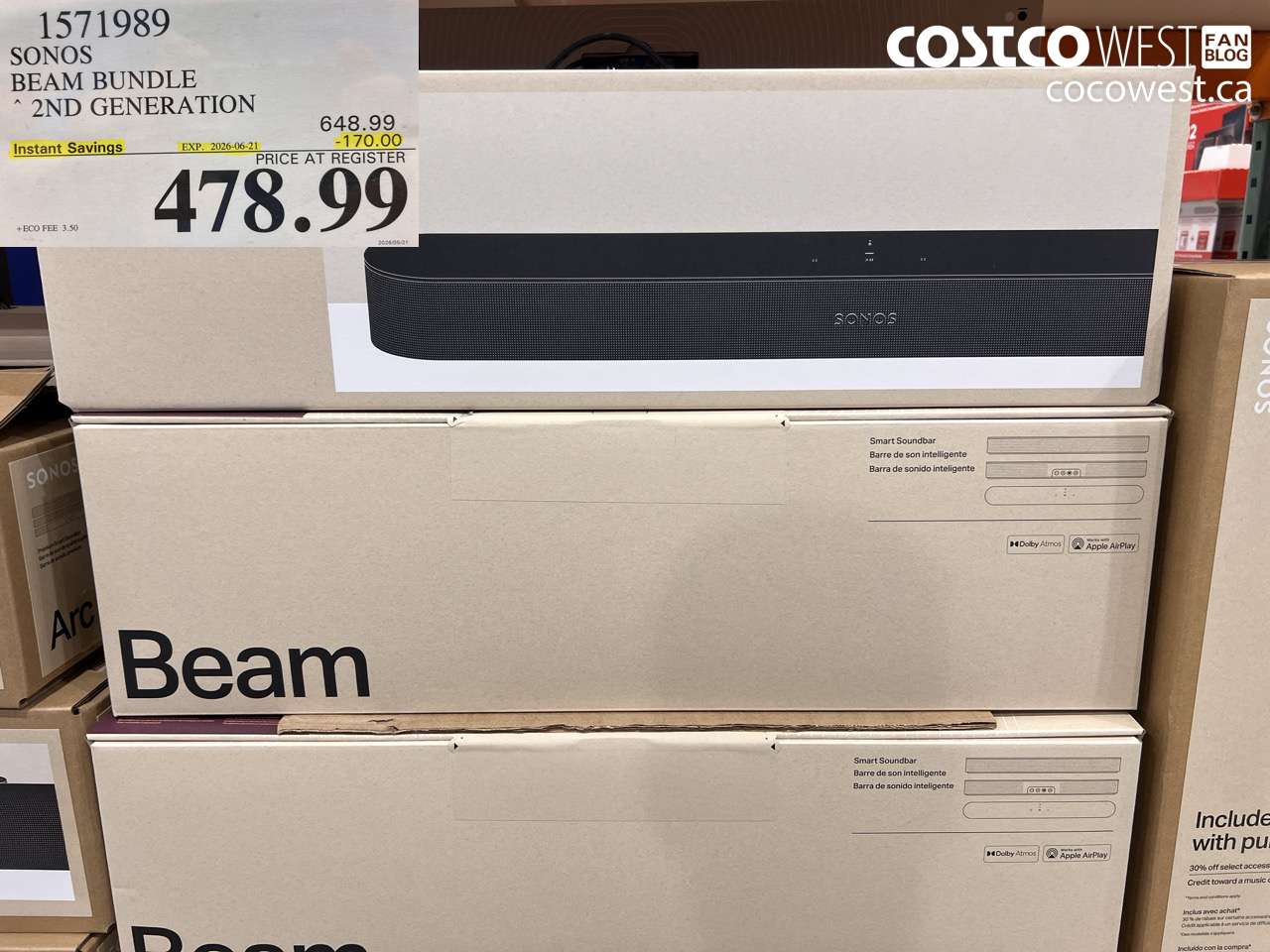 1571989 SONOS BEAM BUNDLE 2ND GENERATION ($170.00 INSTANT SAVINGS EXPIRES ON 2026-06-21) $478.99