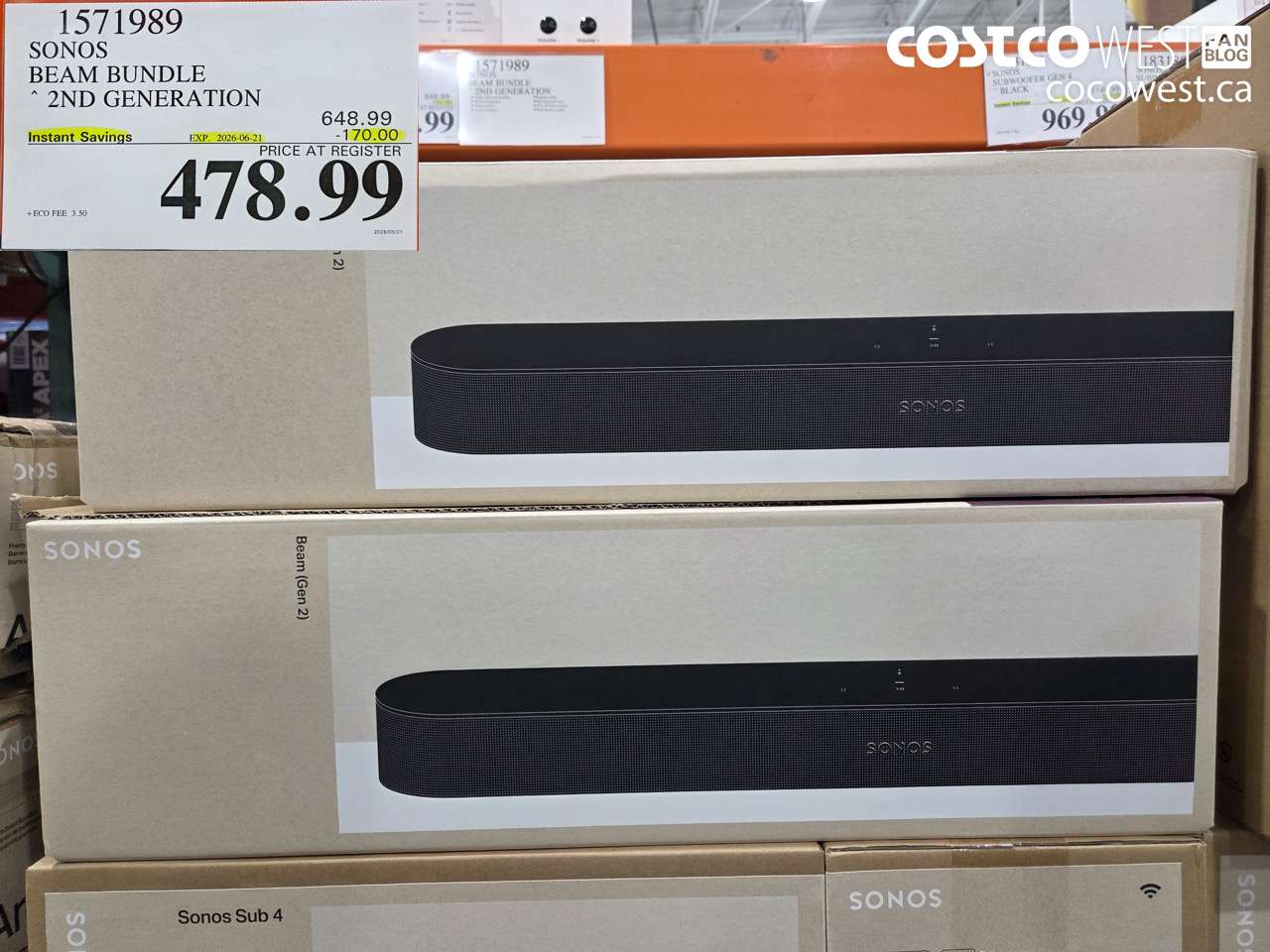 1571989 SONOS BEAM BUNDLE 2ND GENERATION ($170.00 INSTANT SAVINGS EXPIRES ON 2026-06-21) $478.99