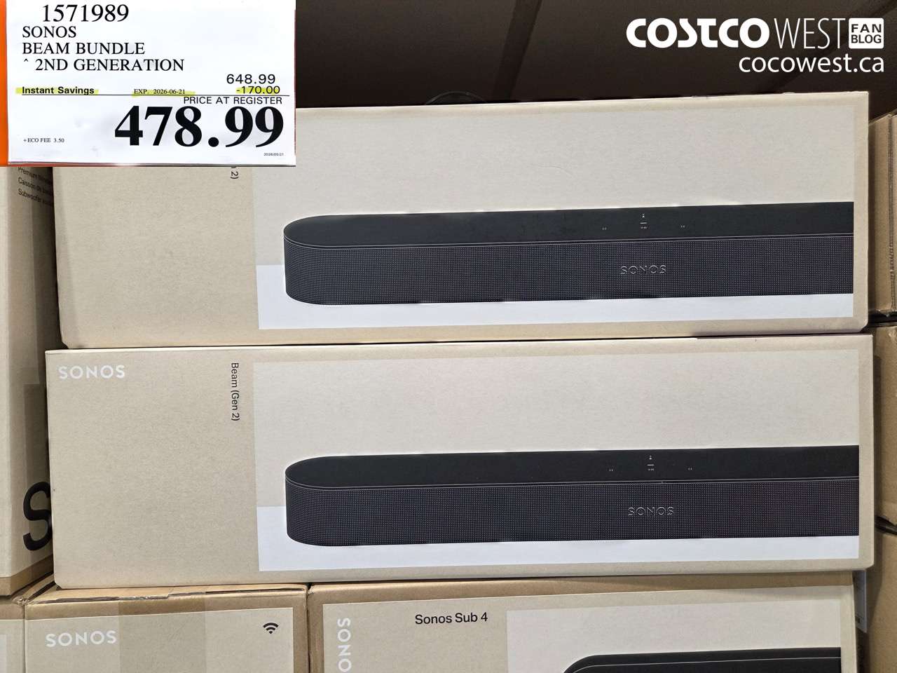 1571989 SONOS BEAM BUNDLE 2ND GENERATION ($170.00 INSTANT SAVINGS EXPIRES ON 2026-06-21) $478.99
