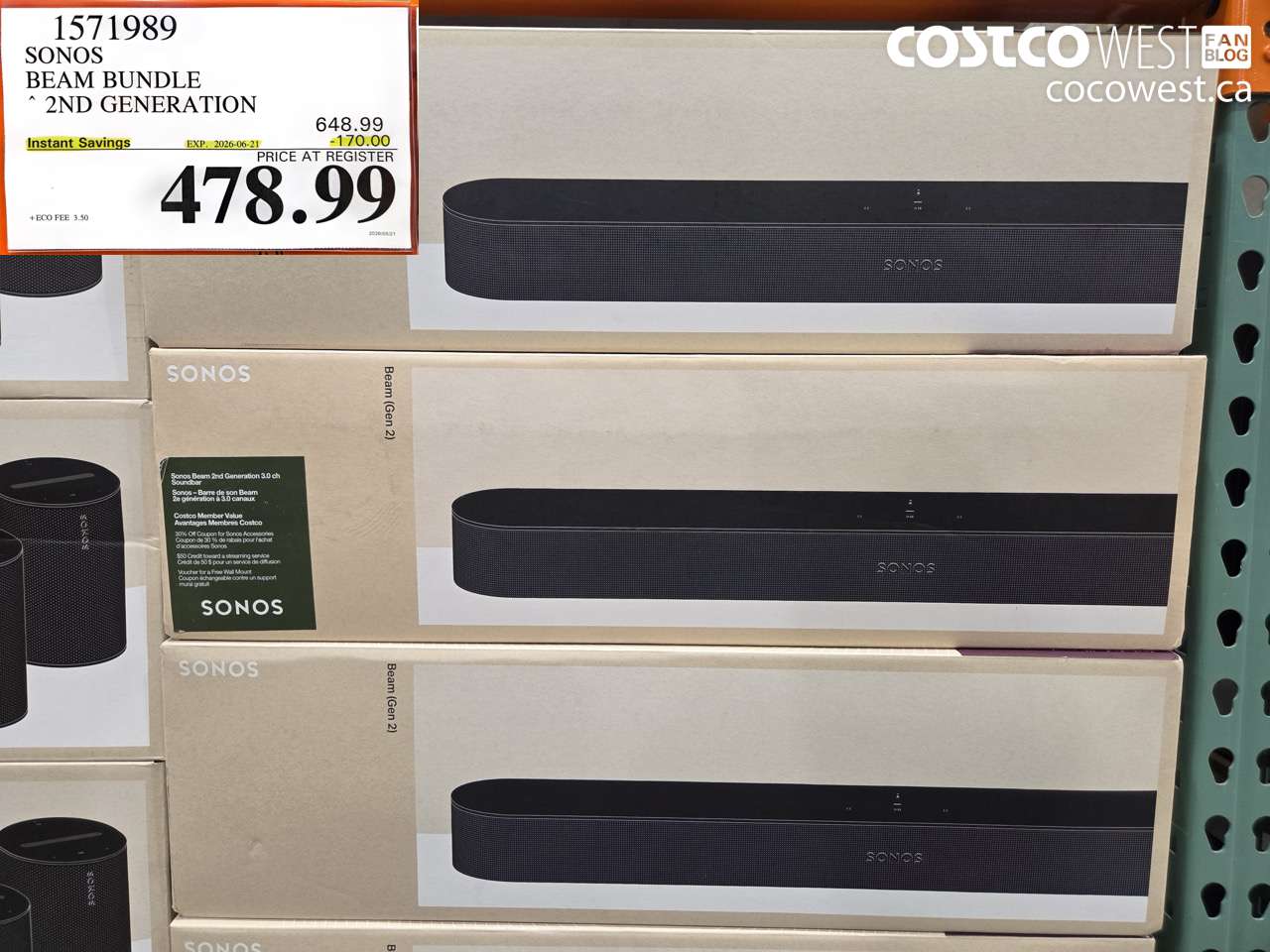 1571989 SONOS BEAM BUNDLE 2ND GENERATION ($170.00 INSTANT SAVINGS EXPIRES ON 2026-06-21) $478.99