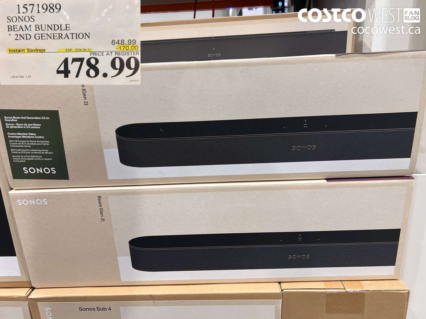 1571989 SONOS BEAM BUNDLE 2ND GENERATION ($170.00 INSTANT SAVINGS EXPIRES ON 2026-06-21) $478.99