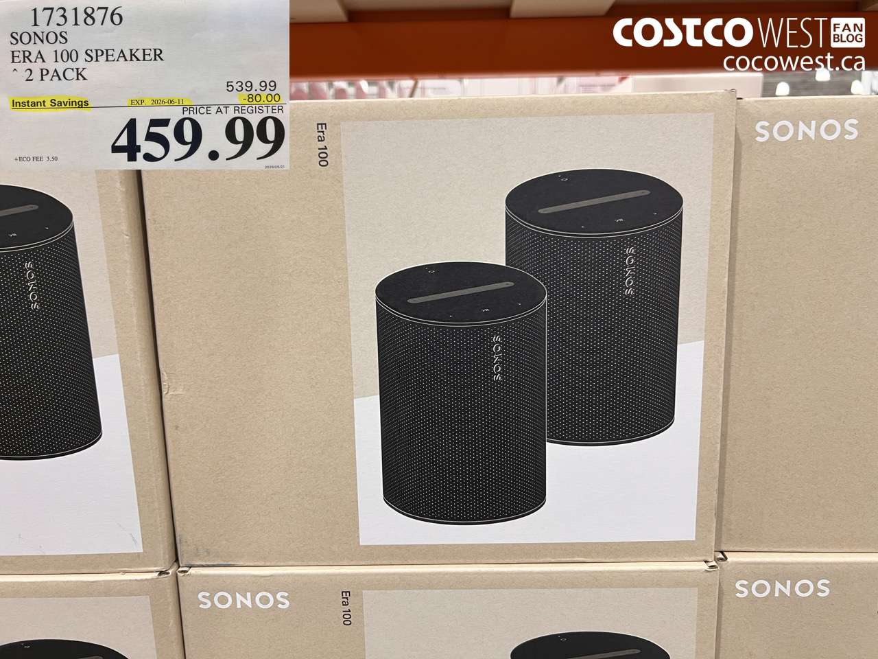 1731876 SONOS ERA 100 SPEAKER 2 PACK ($80.00 INSTANT SAVINGS EXPIRES ON 2026-06-11) $459.99