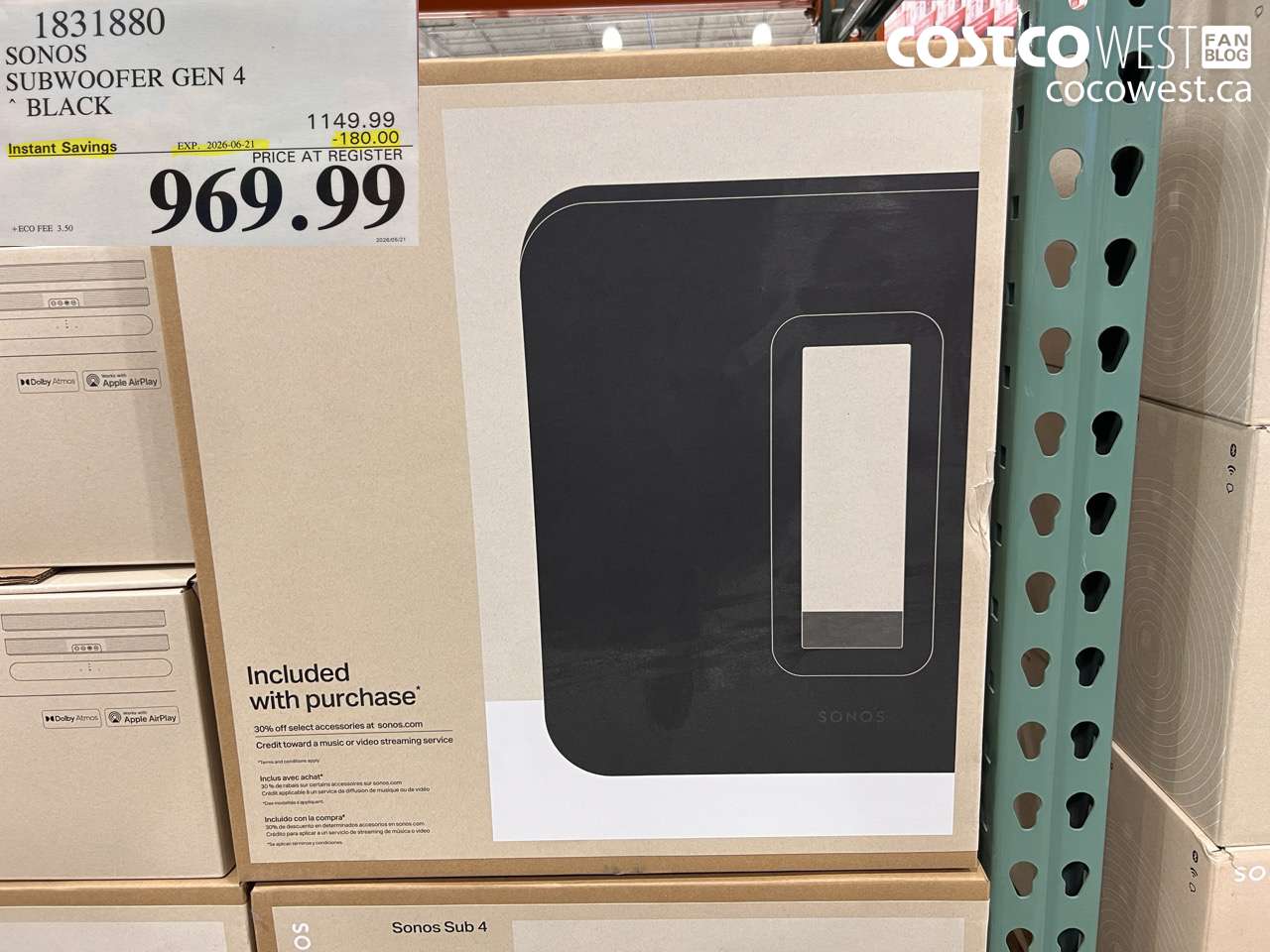 1831880 SONOS SUBWOOFER GEN 4 BLACK ($180.00 INSTANT SAVINGS EXPIRES ON 2026-06-21) $969.99