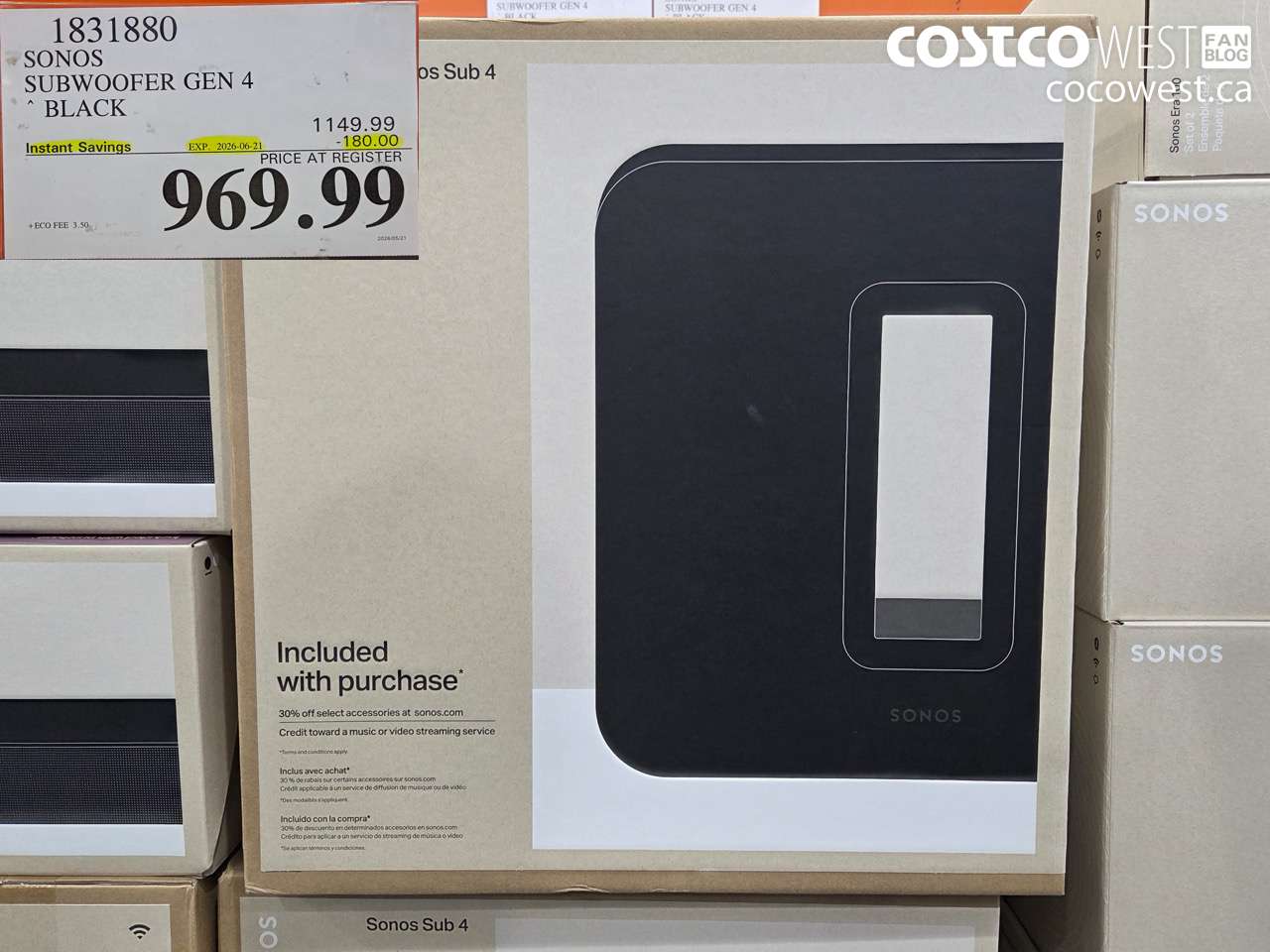 1831880 SONOS SUBWOOFER GEN 4 BLACK ($180.00 INSTANT SAVINGS EXPIRES ON 2026-06-21) $969.99