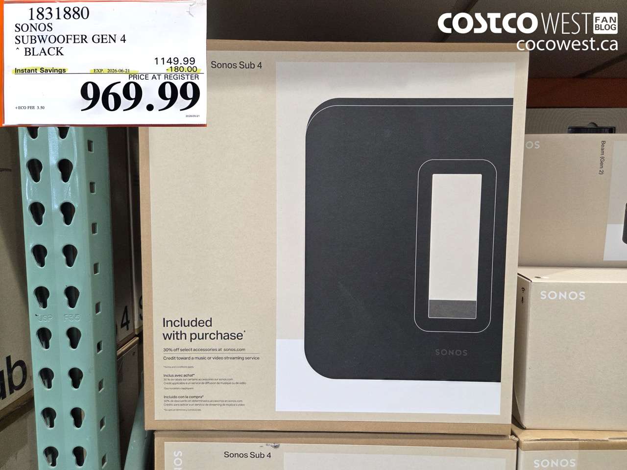 1831880 SONOS SUBWOOFER GEN 4 BLACK ($180.00 INSTANT SAVINGS EXPIRES ON 2026-06-21) $969.99