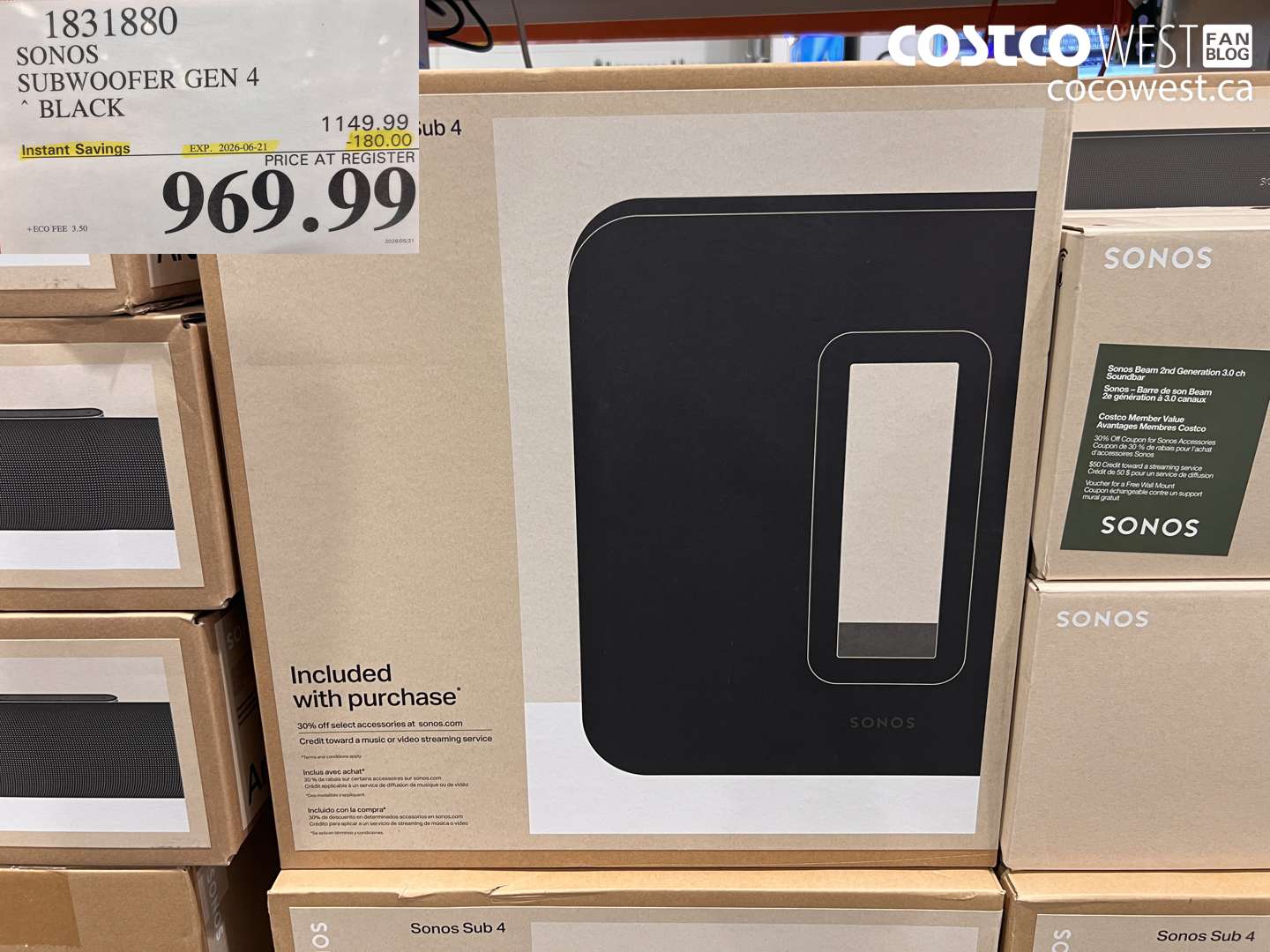 1831880 SONOS SUBWOOFER GEN 4 BLACK ($180.00 INSTANT SAVINGS EXPIRES ON 2026-06-21) $969.99