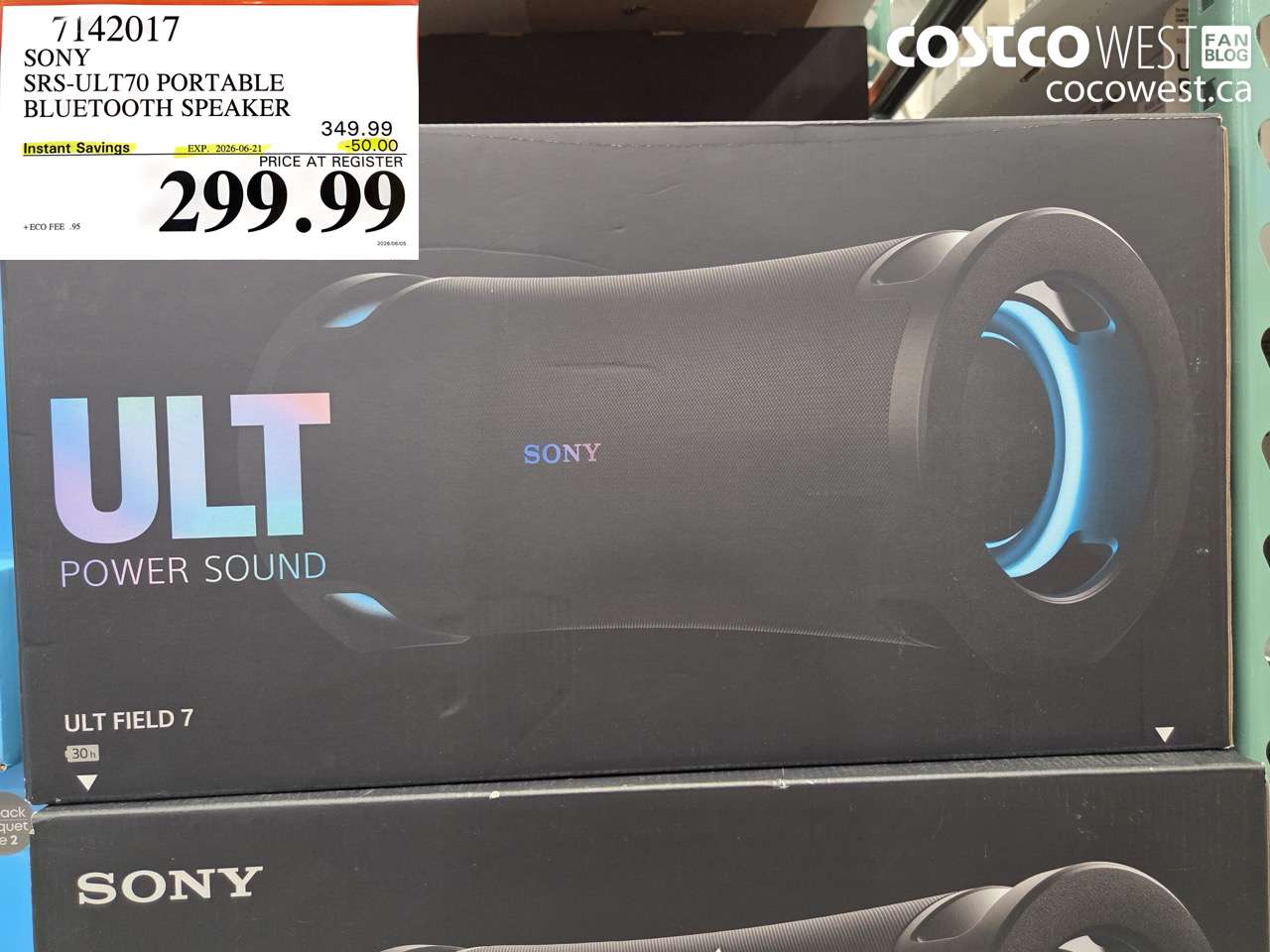 7142017 SONY SRS-ULT70 PORTABLE BLUETOOTH SPEAKER ($50.00 INSTANT SAVINGS EXPIRES ON 2026-06-21) $299.99