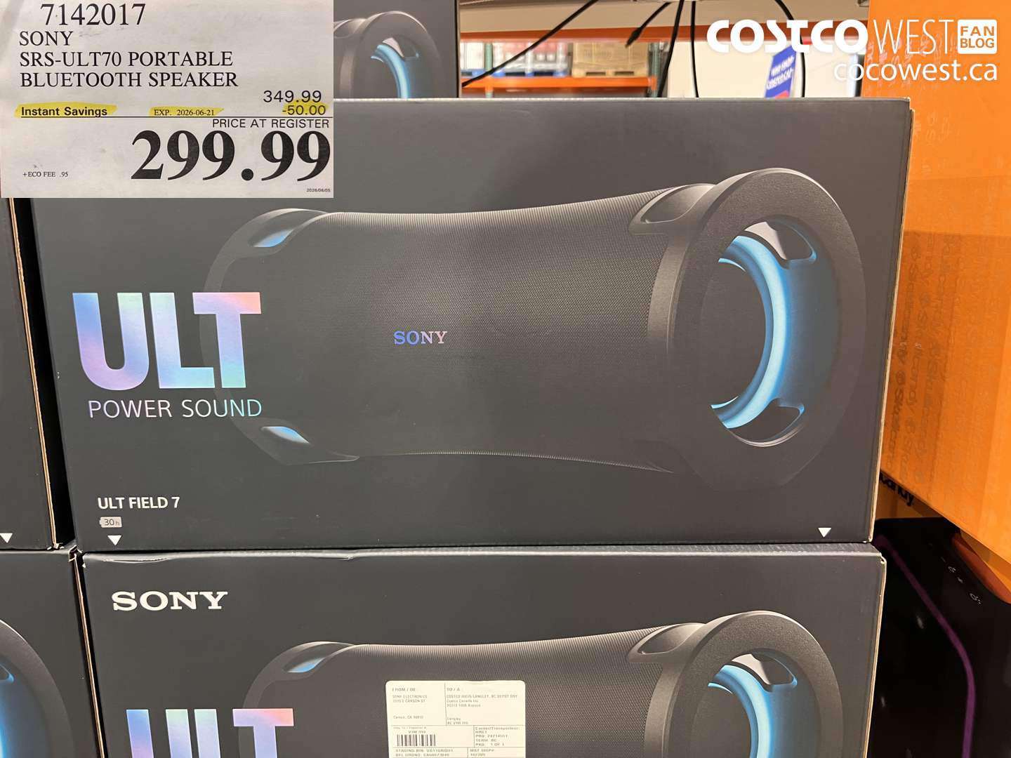 7142017 SONY SRS-ULT70 PORTABLE BLUETOOTH SPEAKER ($50.00 INSTANT SAVINGS EXPIRES ON 2026-06-21) $299.99