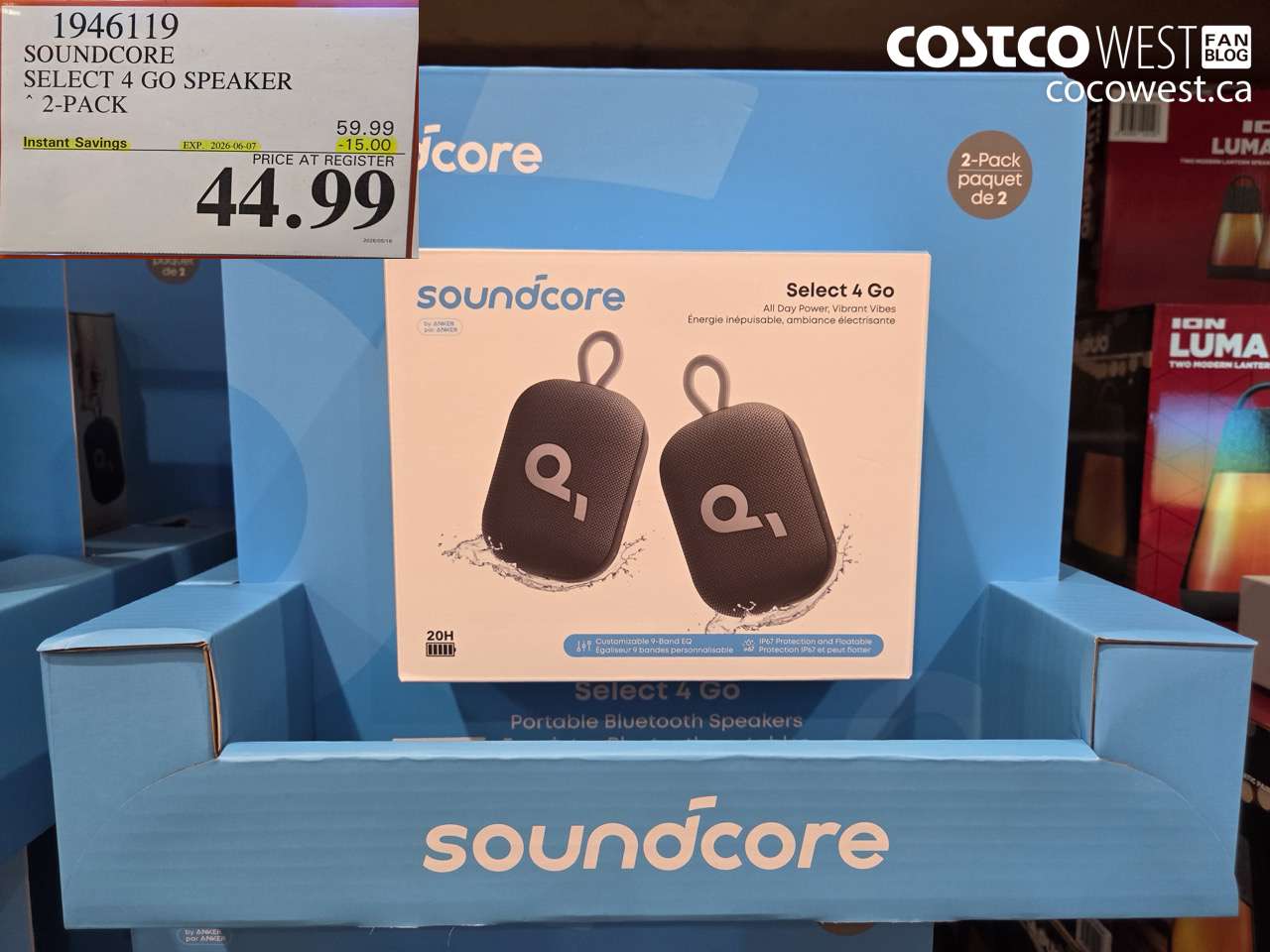 1946119 SOUNDCORE SELECT 4 GO SPEAKER 2-PACK ($15.00 INSTANT SAVINGS EXPIRES ON 2026-06-07) $44.99
