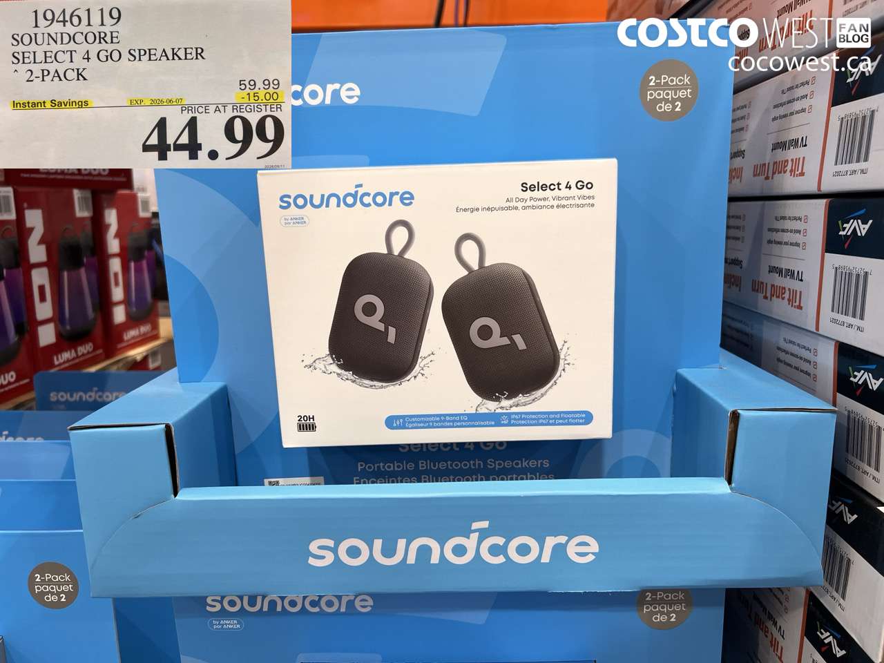 1946119 SOUNDCORE SELECT 4 GO SPEAKER 2-PACK ($15.00 INSTANT SAVINGS EXPIRES ON 2026-06-07) $44.99
