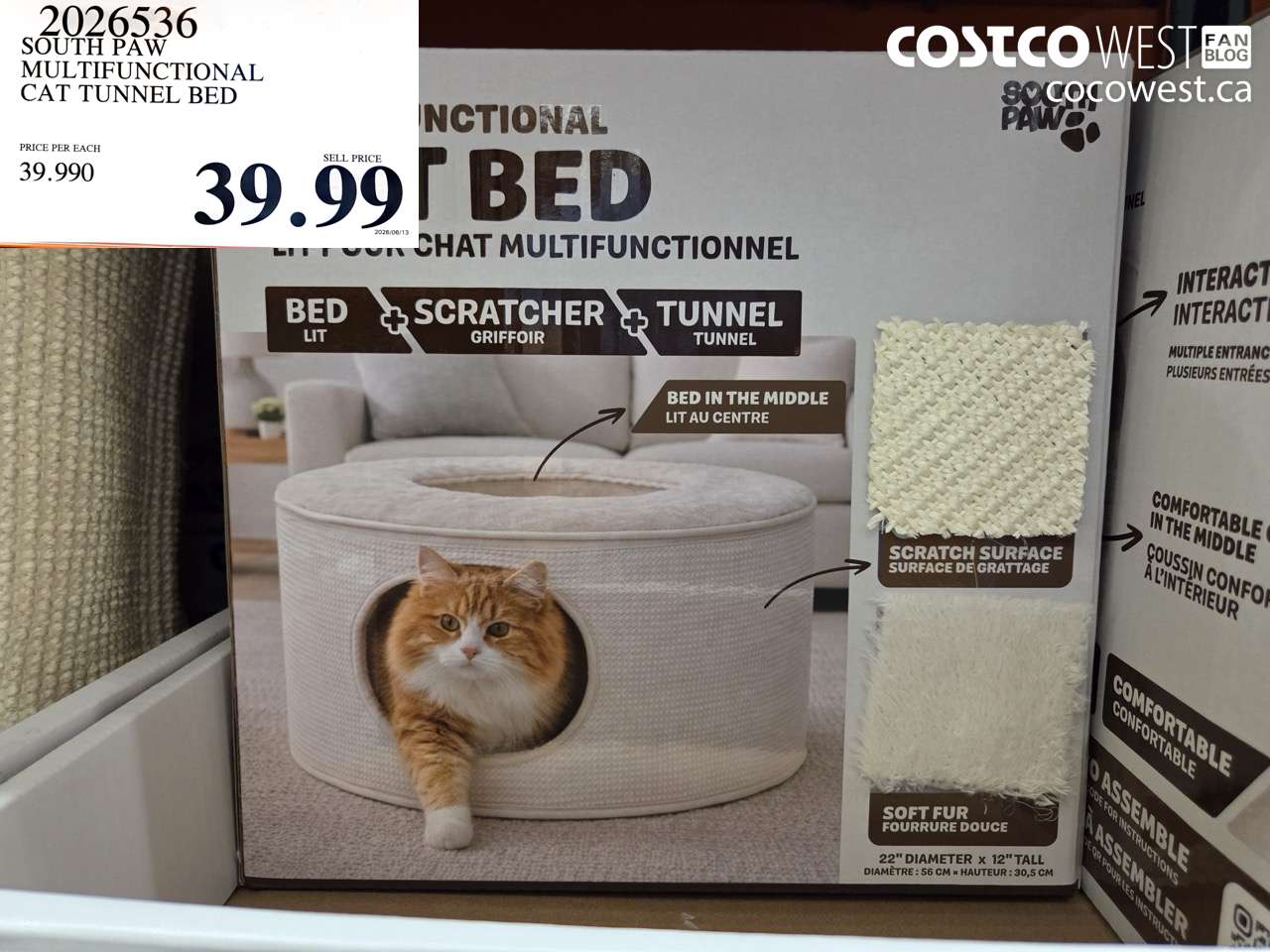 2026536 SOUTH PAW MULTIFUNCTIONAL CAT TUNNEL BED $39.99