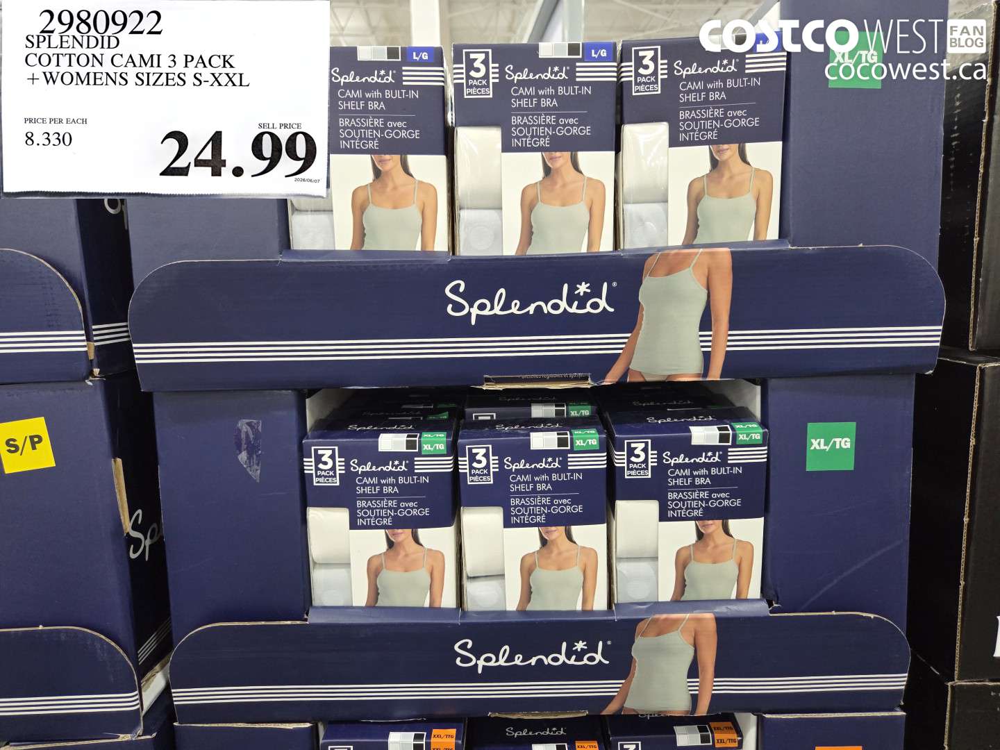 2980922 SPLENDID COTTON CAMI 3 PACK WOMENS SIZES S-XXL $24.99
