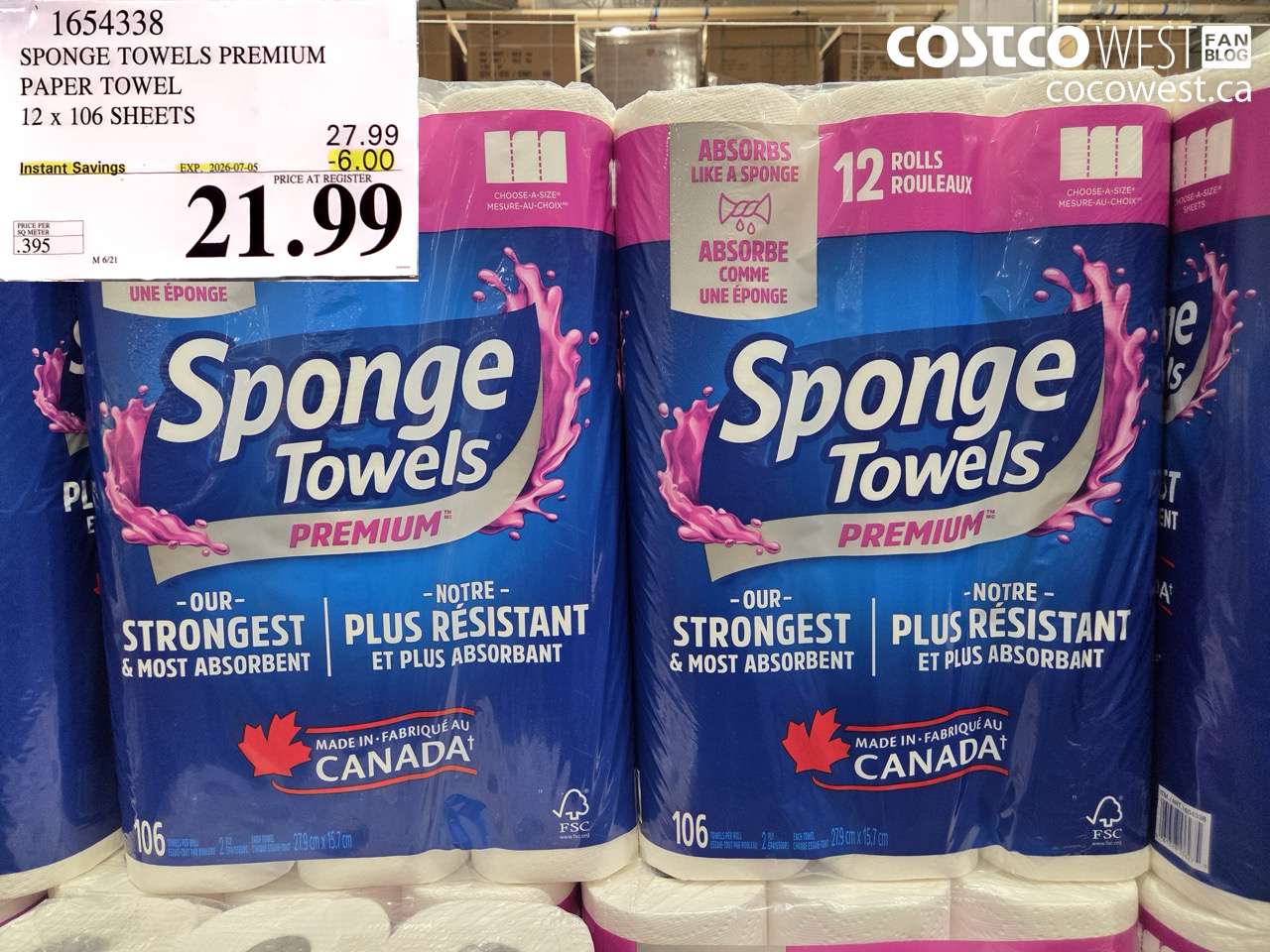 1654338 SPONGE TOWELS PREMIUM PAPER TOWEL 12 X 106 SHEETS ($6.00 INSTANT SAVINGS EXPIRES ON 2026-07-05) $21.99