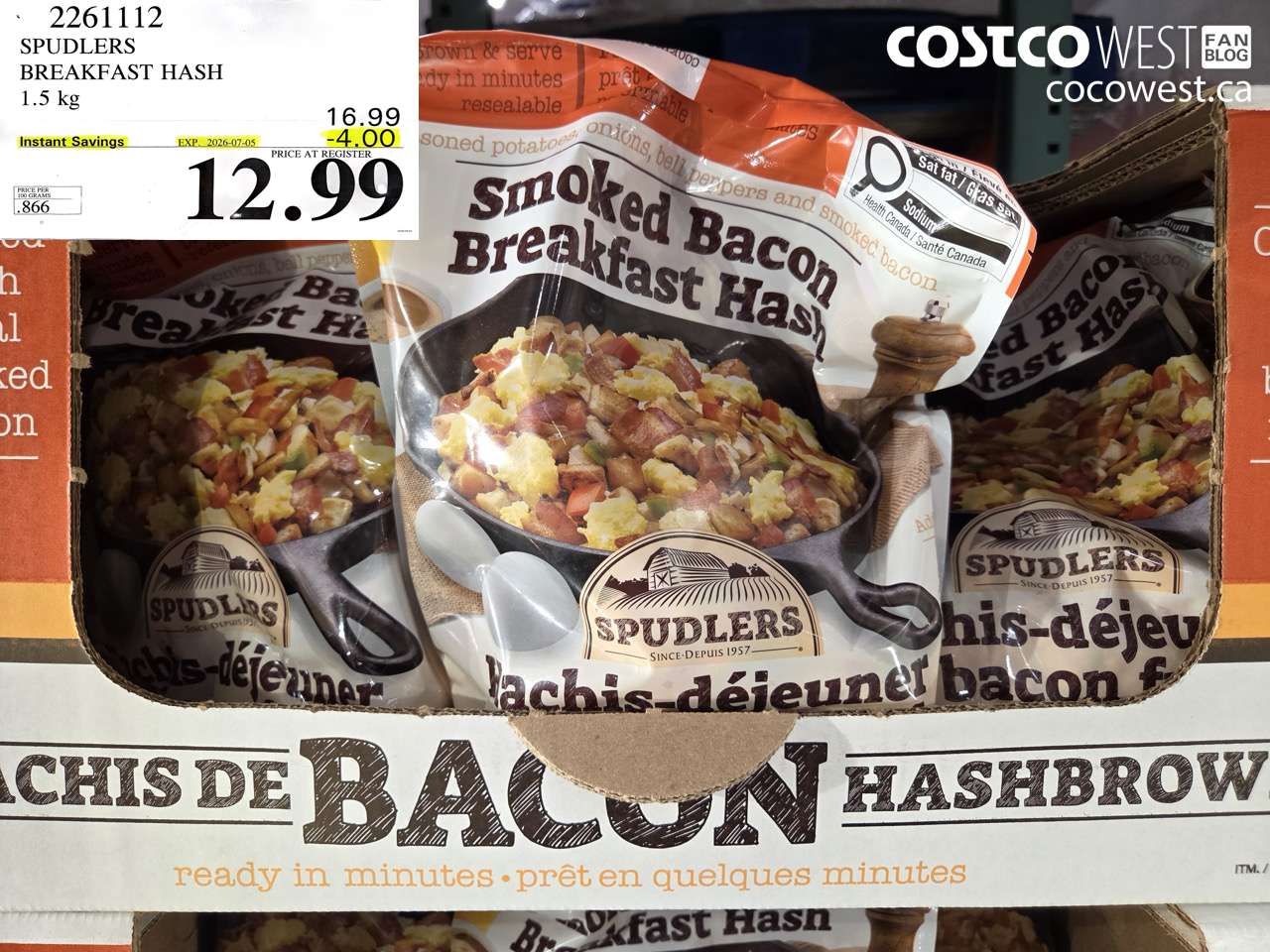 2261112 SPUDLERS BREAKFAST HASH 1.5 KG ($4.00 INSTANT SAVINGS EXPIRES ON 2026-07-05) $12.99