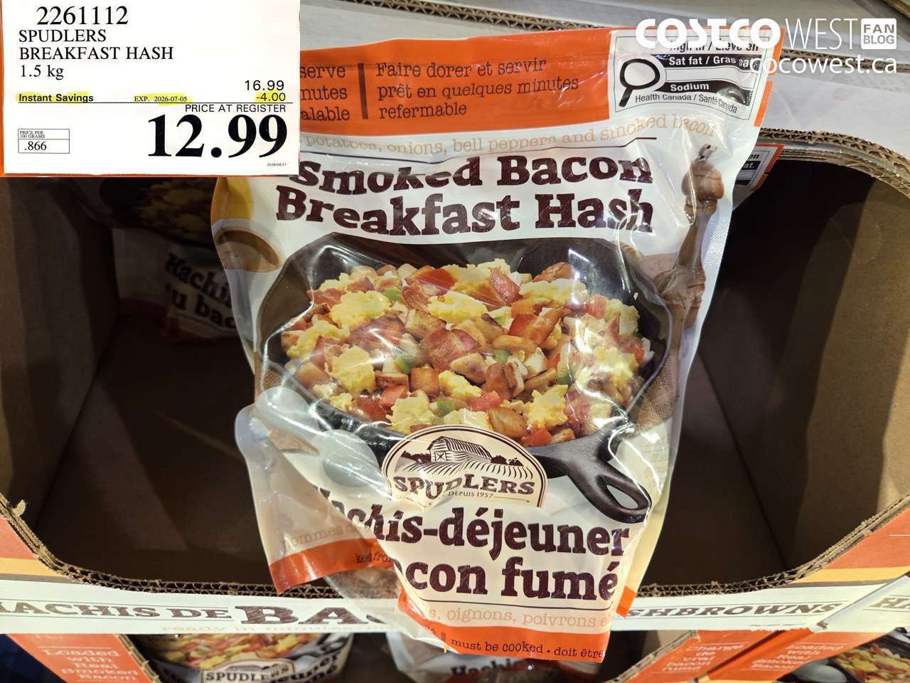 2261112 SPUDLERS BREAKFAST HASH 1.5 KG ($4.00 INSTANT SAVINGS EXPIRES ON 2026-07-05) $12.99