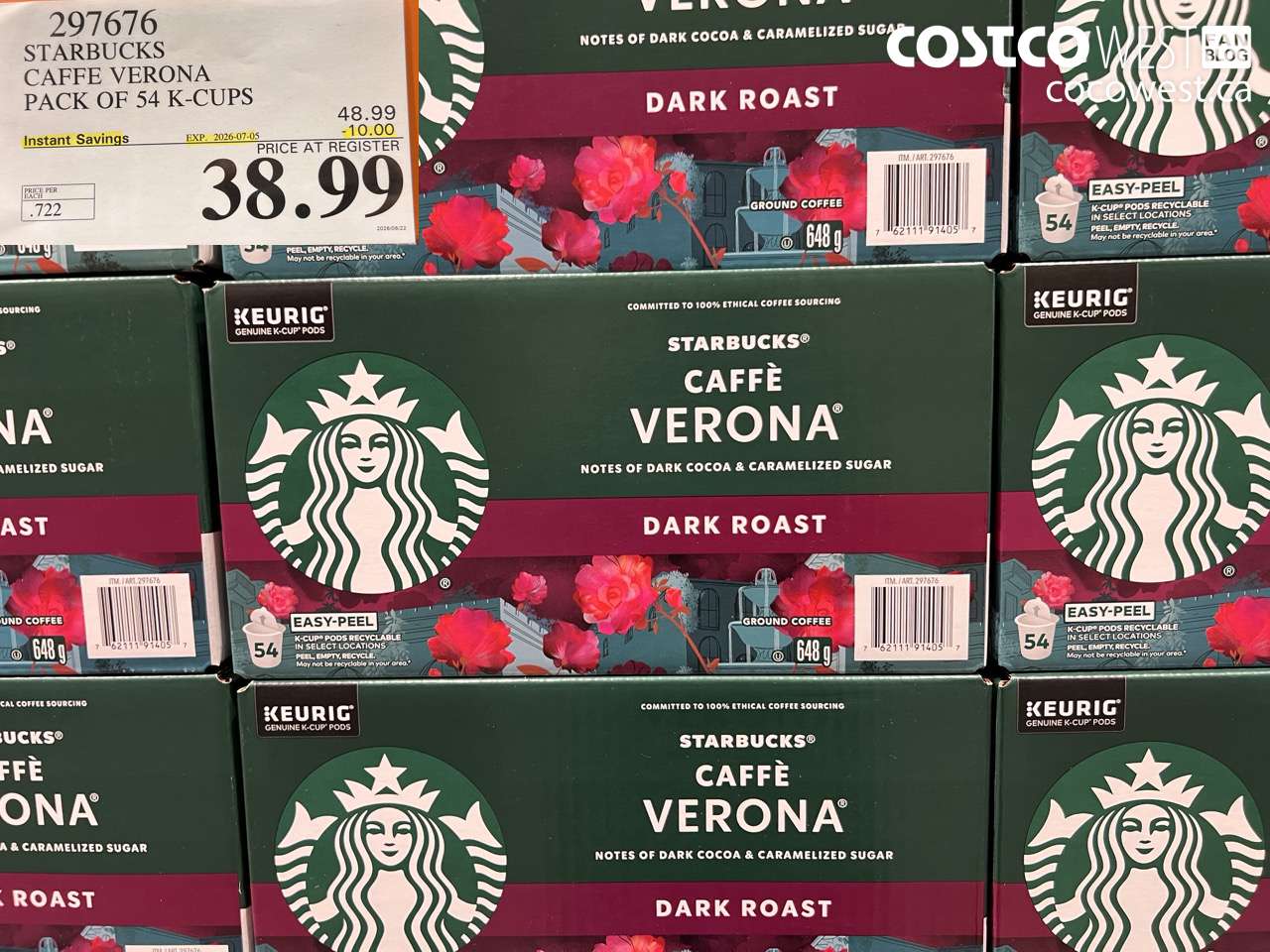 297676 STARBUCKS CAFFE VERONA PACK OF 54 K-CUPS ($10.00 INSTANT SAVINGS EXPIRES ON 2026-07-05) $38.99
