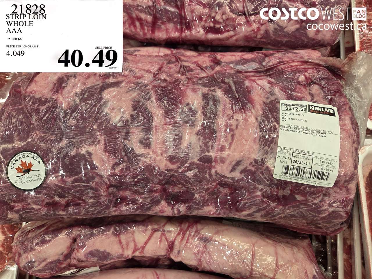 21828 STRIP LOIN WHOLE AAA $40.49