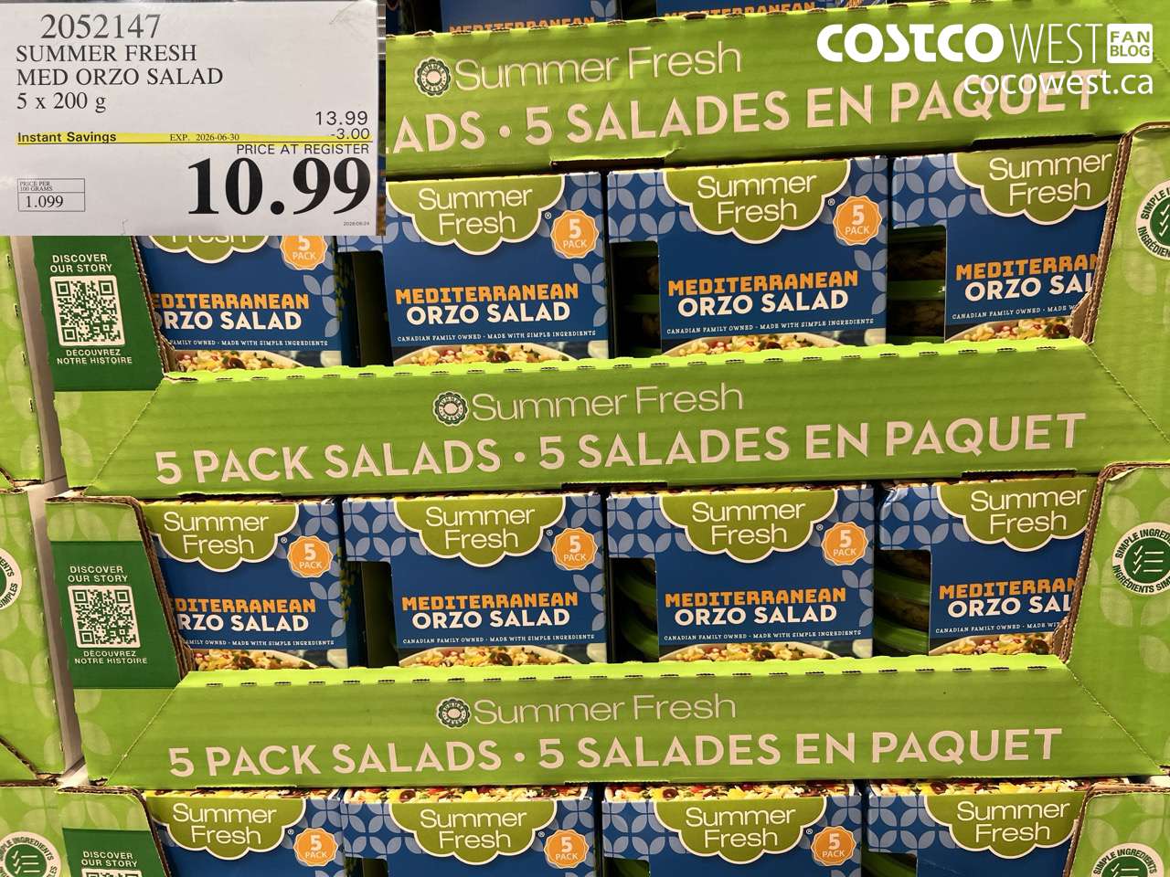 2052147 SUMMER FRESH MED ORZO SALAD 5 X 200 G ($3.00 INSTANT SAVINGS EXPIRES ON 2026-06-30) $10.99