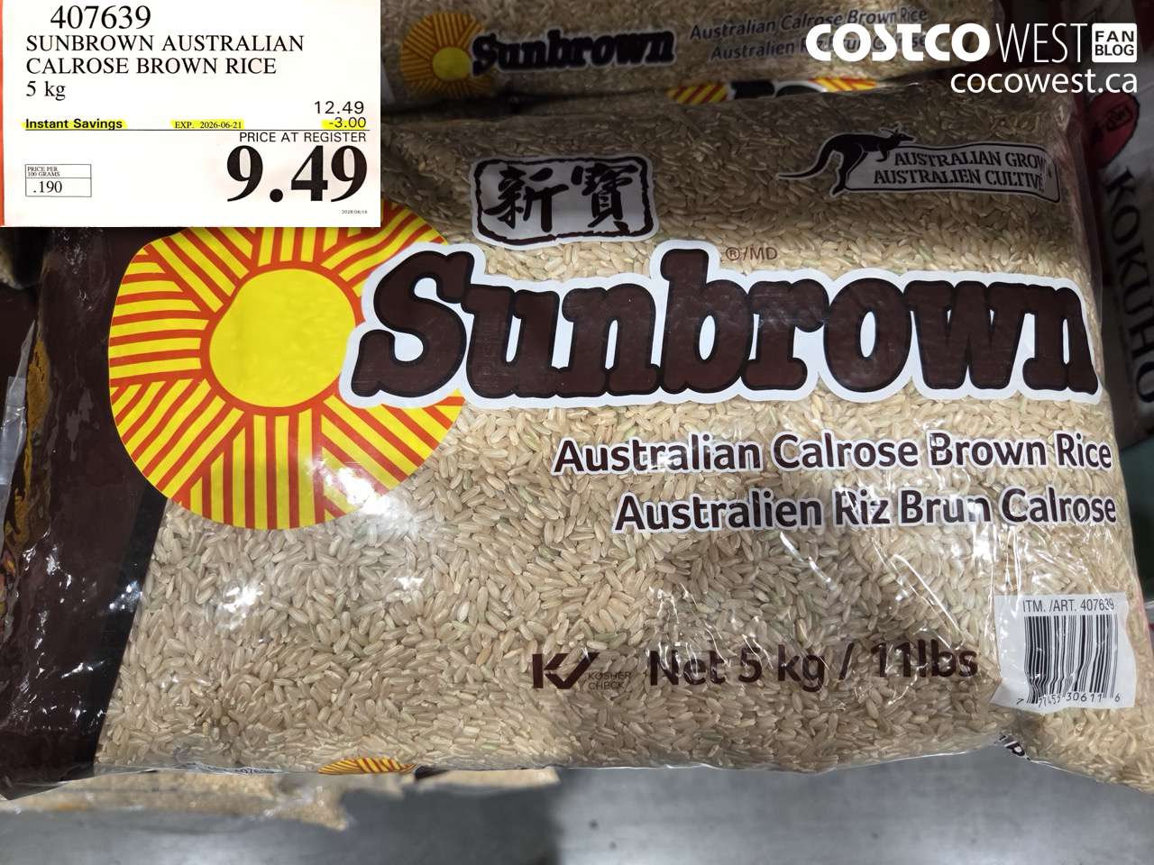 407639 SUNBROWN AUSTRALIAN CALROSE BROWN RICE 5 KG ($3.00 INSTANT SAVINGS EXPIRES ON 2026-06-21) $9.49