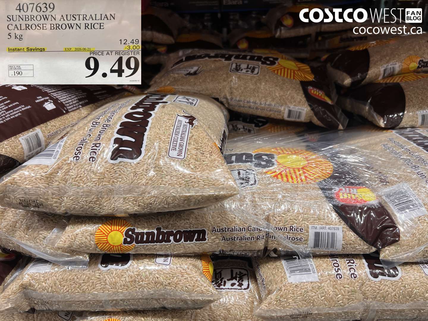 407639 SUNBROWN AUSTRALIAN CALROSE BROWN RICE 5 KG ($3.00 INSTANT SAVINGS EXPIRES ON 2026-06-21) $9.49