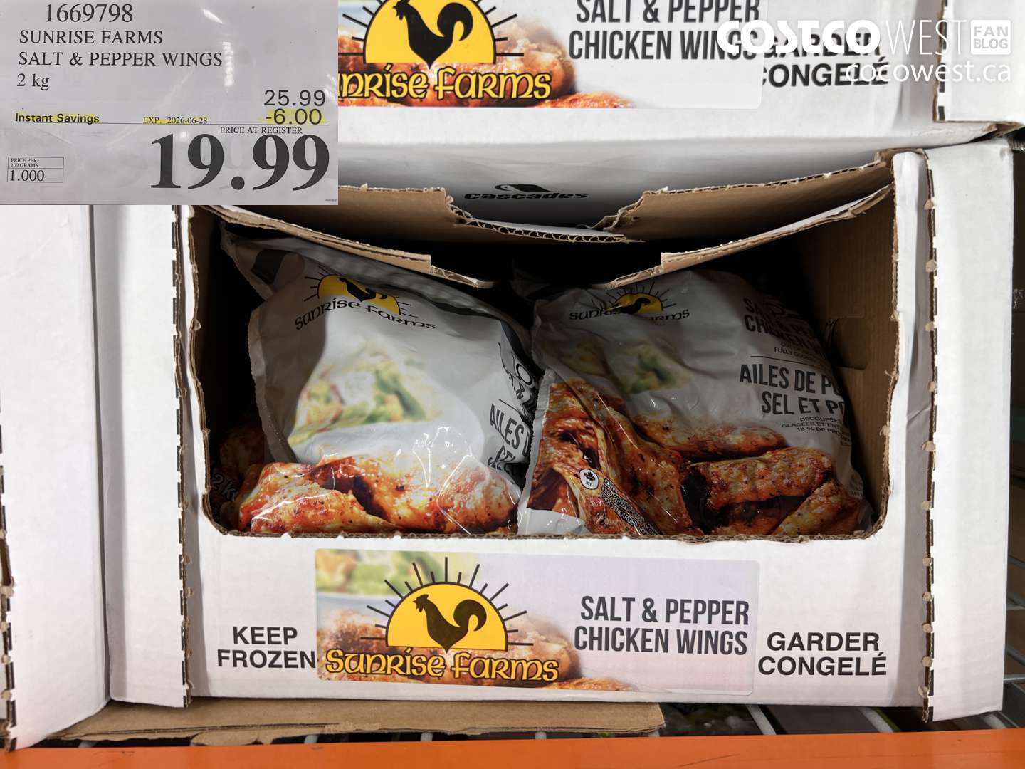 1669798 SUNRISE FARMS SALT & PEPPER WINGS 2 KG ($6.00 INSTANT SAVINGS EXPIRES ON 2026-06-28) $19.99