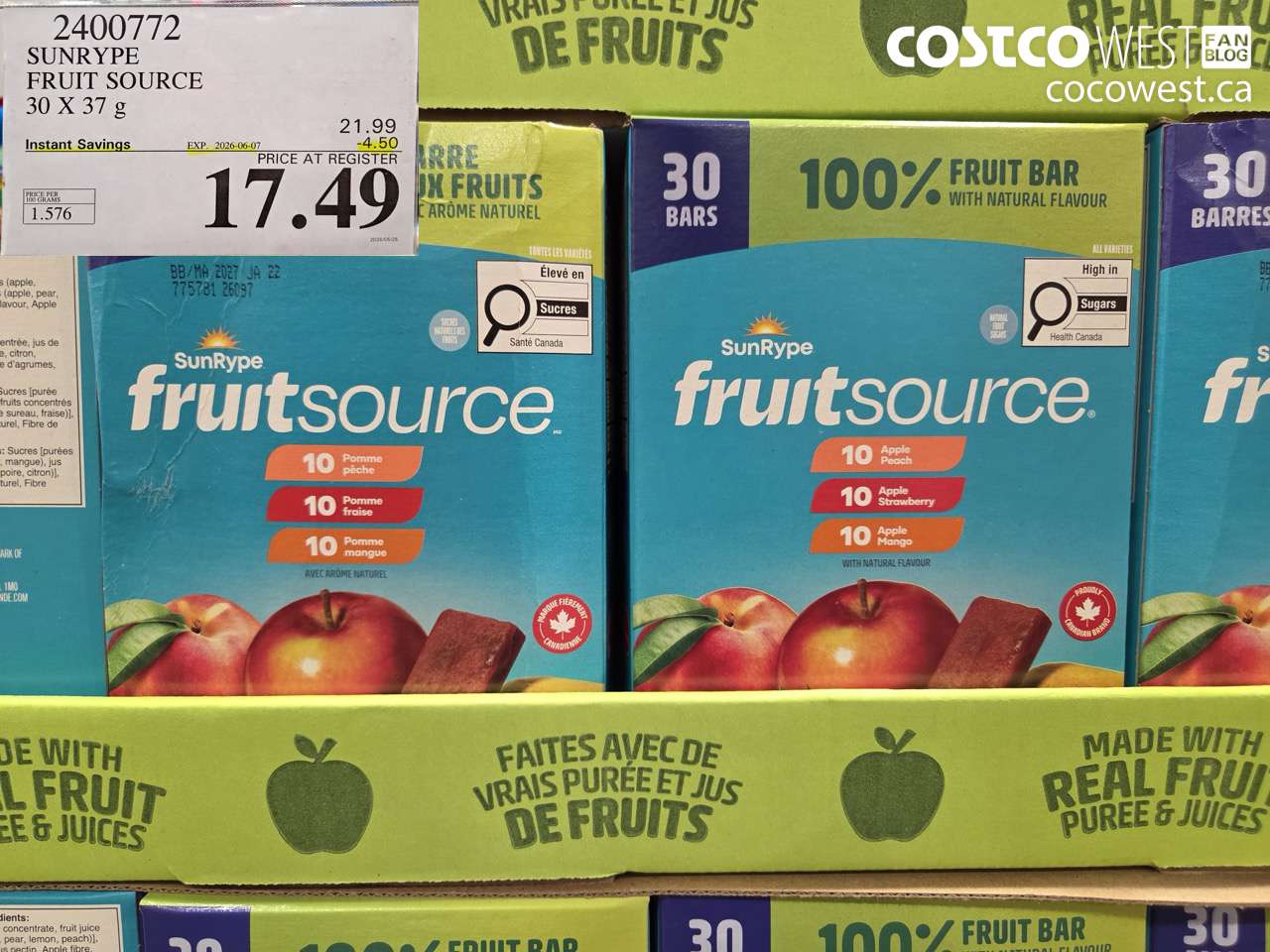 2400772 SUNRYPE FRUIT SOURCE 30 X 37 G ($4.50 INSTANT SAVINGS EXPIRES ON 2026-06-07) $17.49