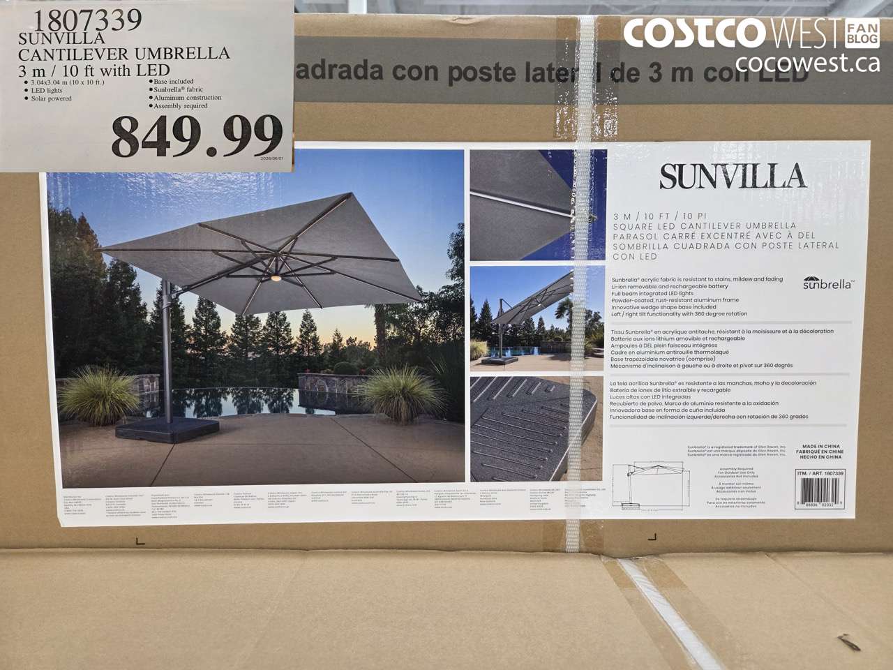 1807339 SUNVILLA CANTILEVER UMBRELLA 3 M / 10 FT WITH LED $849.99