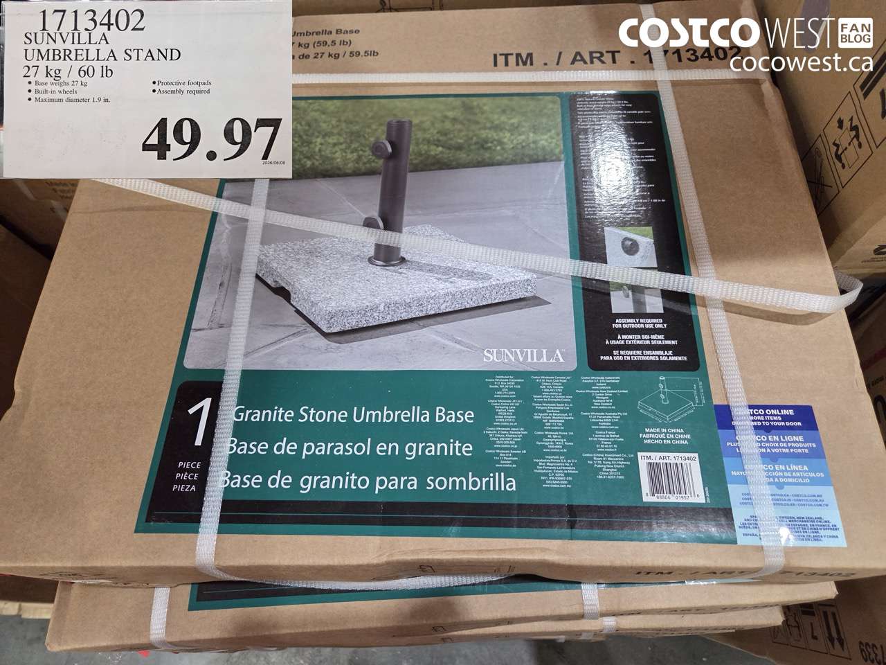 1713402 SUNVILLA UMBRELLA STAND 27 KG / 60 LB $49.97