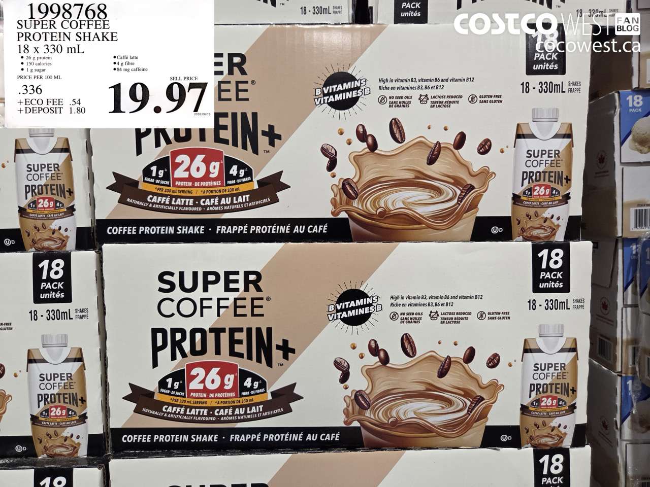 1998768 SUPER COFFEE PROTEIN SHAKE 18 X 330 ML $19.97