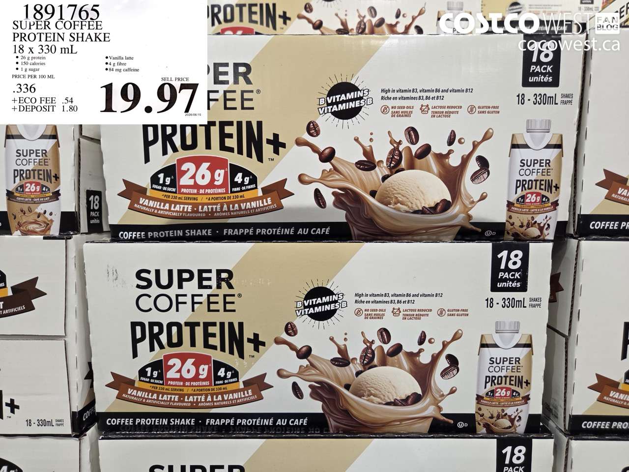 1891765 SUPER COFFEE PROTEIN SHAKE 18 X 330 ML $19.97